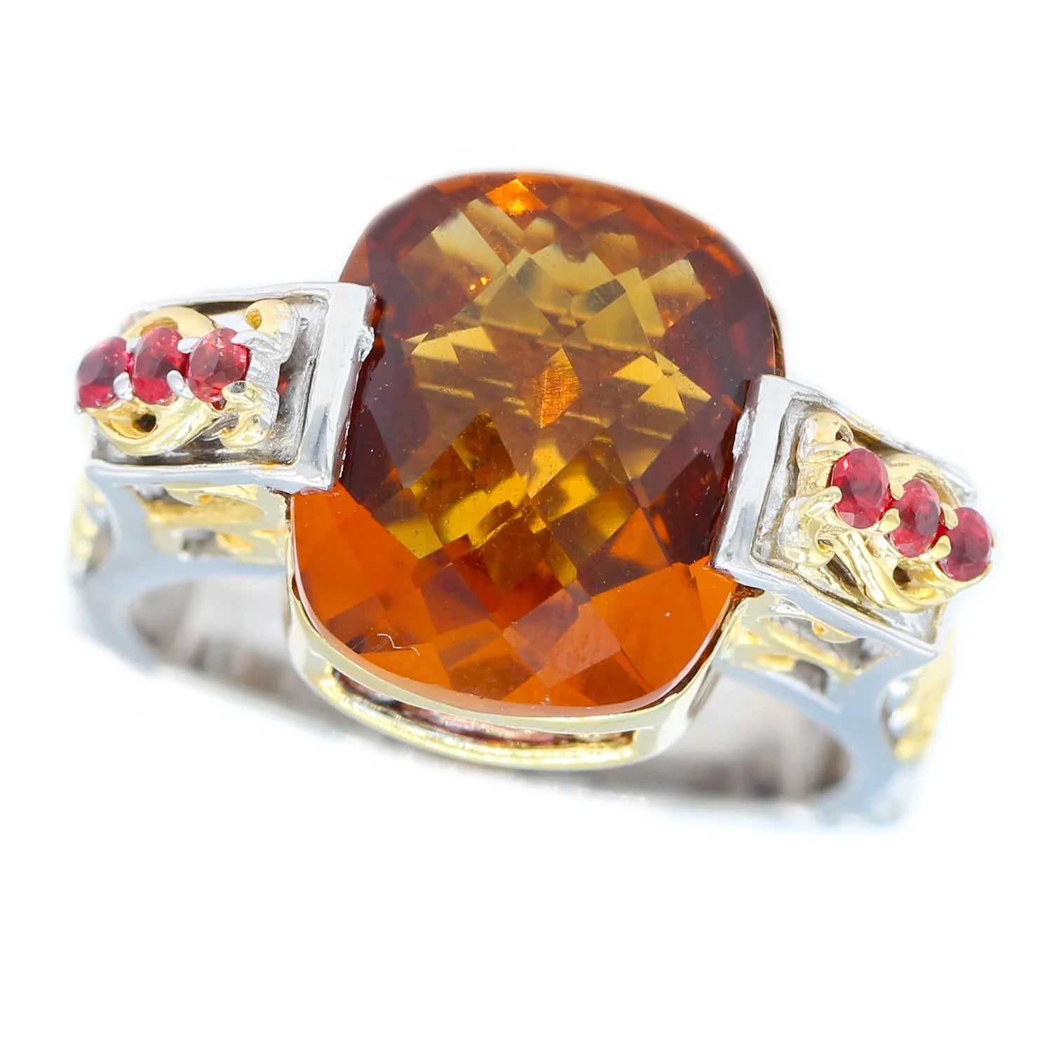 Gems en Vogue Madeira Citrine Garnet & Orange Sapphire Ring