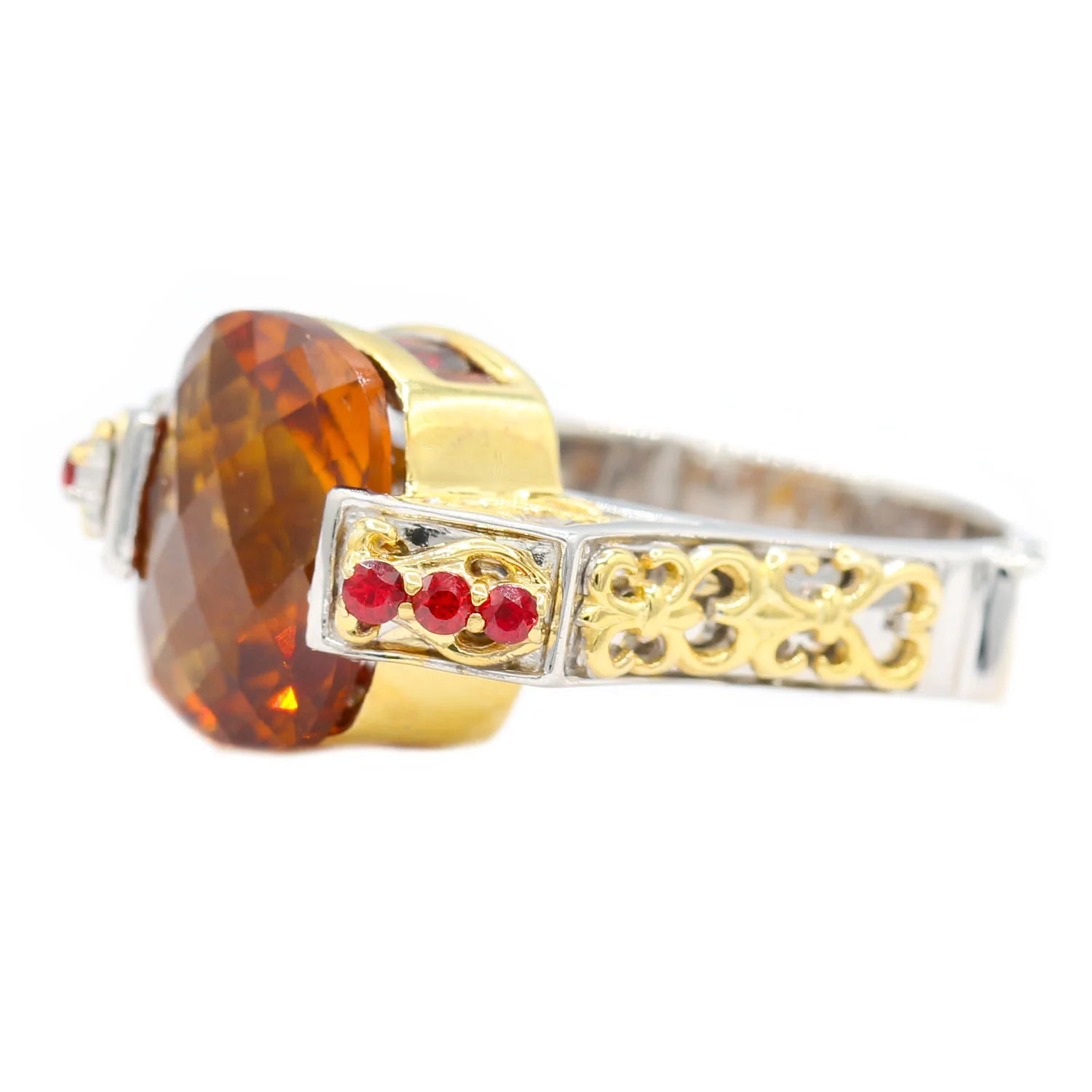 Gems en Vogue Madeira Citrine Garnet & Orange Sapphire Ring