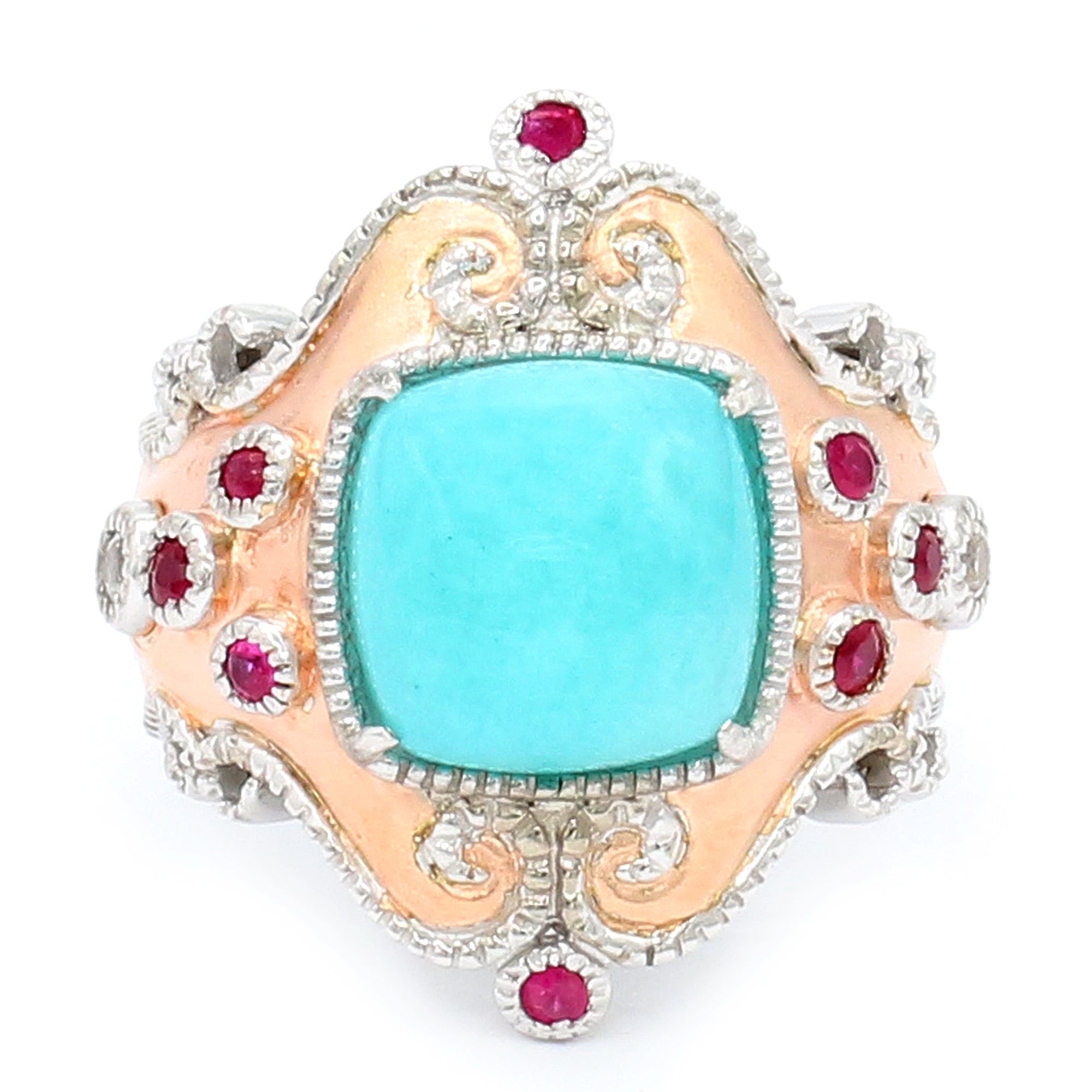 Gems en Vogue One-of-a-Kind Amazonite, Ruby & White Sapphire Ring