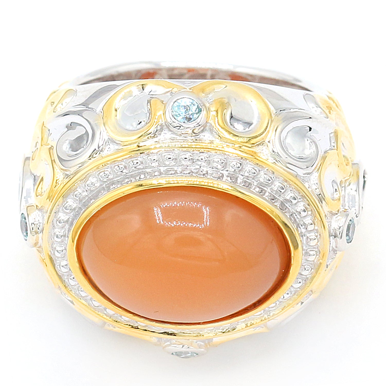 Gems en Vogue Peach Moonstone & Blue Zircon Ring