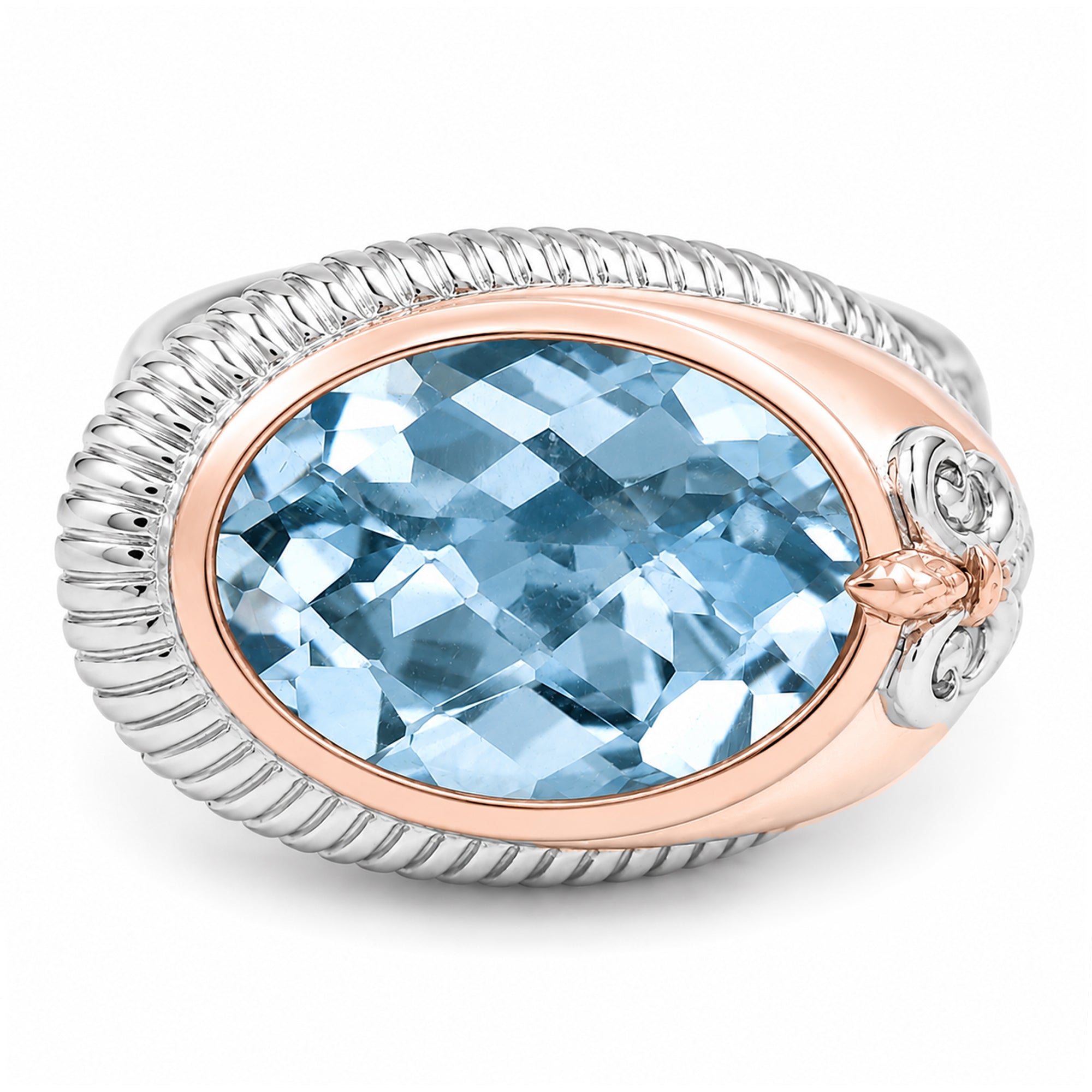 Gems en Vogue 18K Palladium Silver 9.02ctw Blue Topaz & Diamond Ring