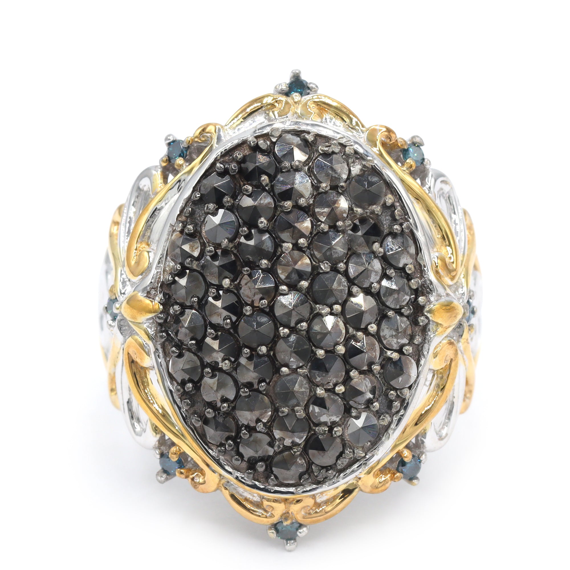Gems en Vogue Black or Silver Marcasite & Teal Diamond Ring