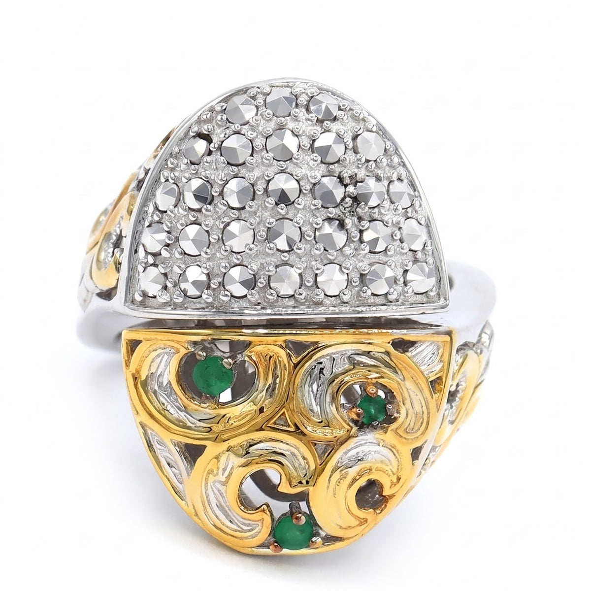 Bague fleur Gems en Vogue avec zircon blanc et émeraude Grizzly 2,90 carats