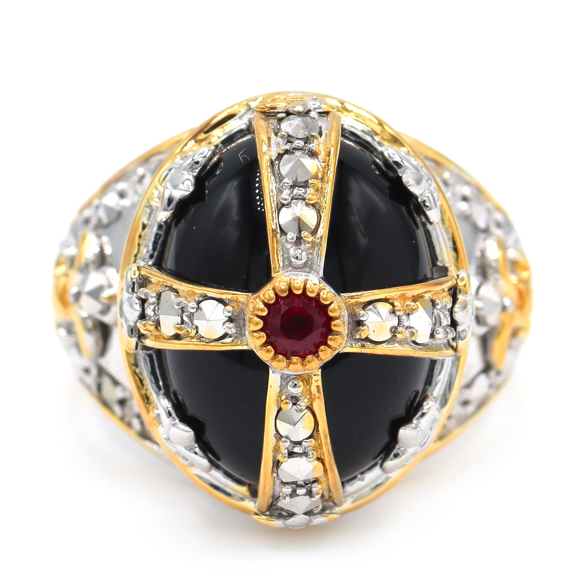 Bague dôme Gems en Vogue Onyx noir et pierres multicolores 10,16 carats