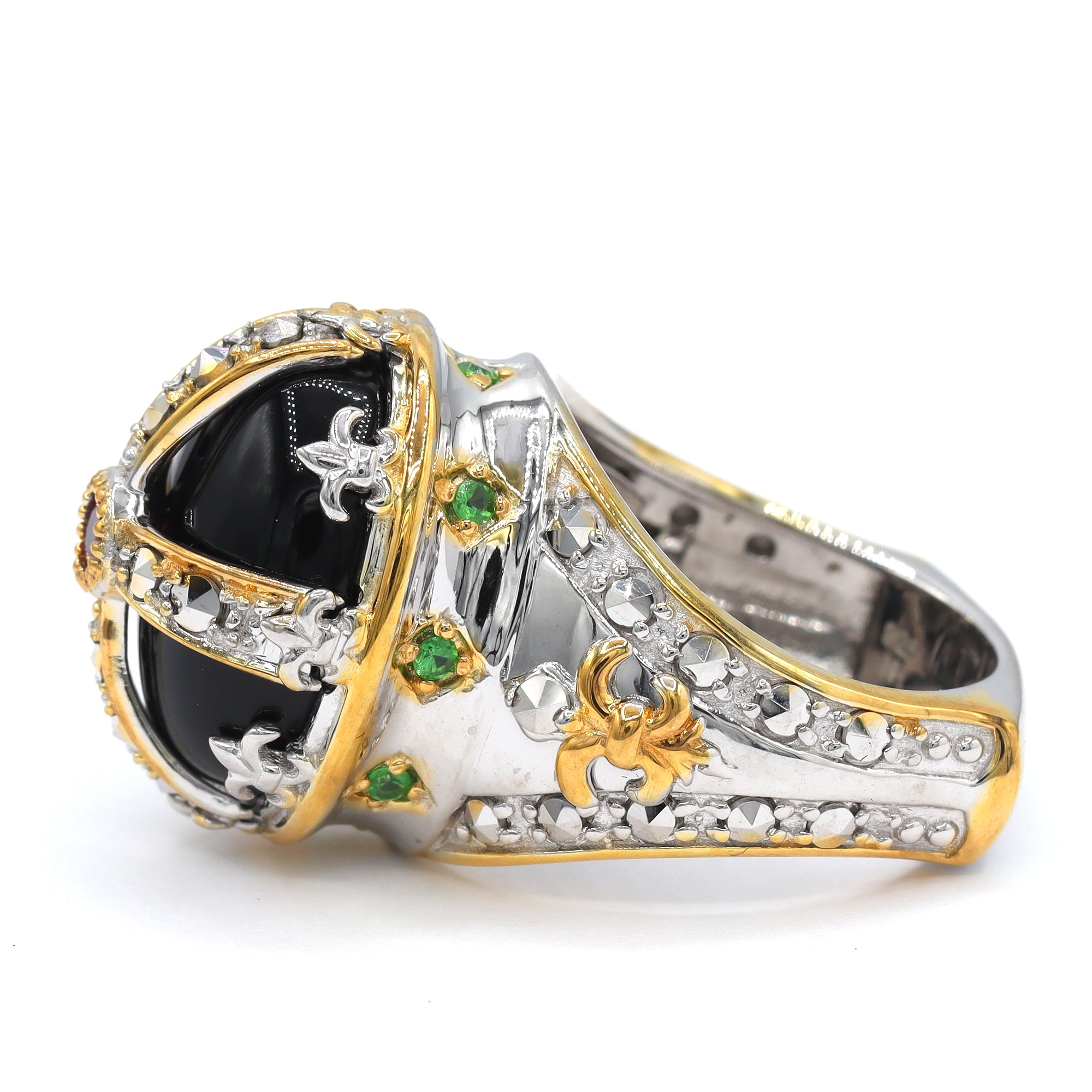 Bague dôme Gems en Vogue Onyx noir et pierres multicolores 10,16 carats