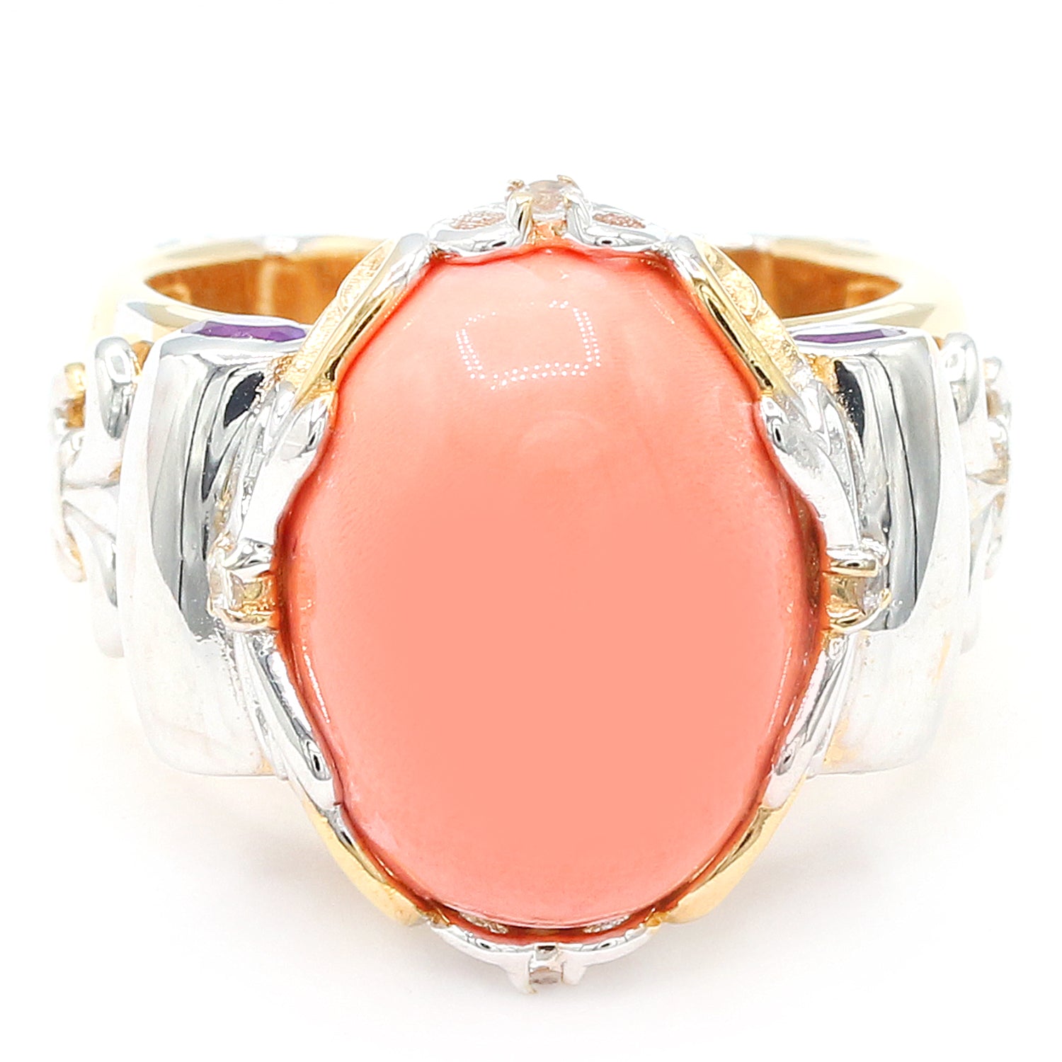 Gems en Vogue Salmon Coral, Amethyst & White Sapphire Ring