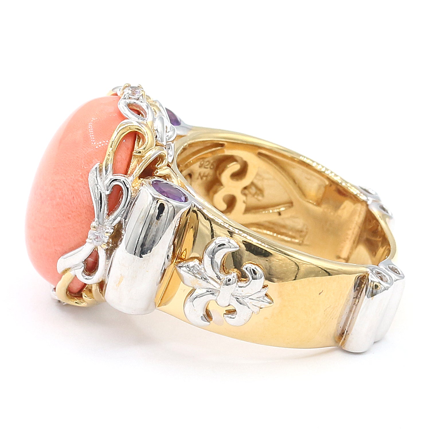 Gems en Vogue Salmon Coral, Amethyst & White Sapphire Ring