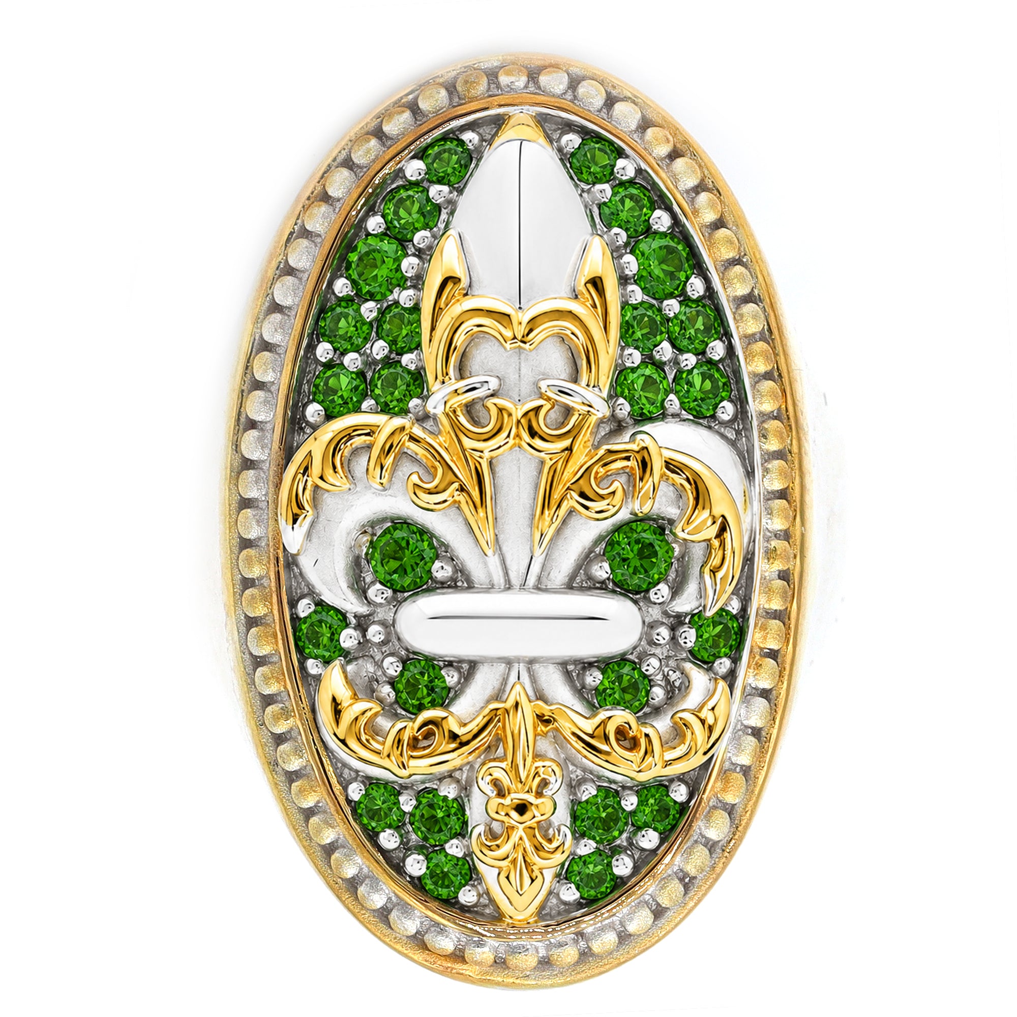 Bague à trois rangs de diopsides de chrome de 4,40 carats en argent et palladium 24 carats Gems en Vogue