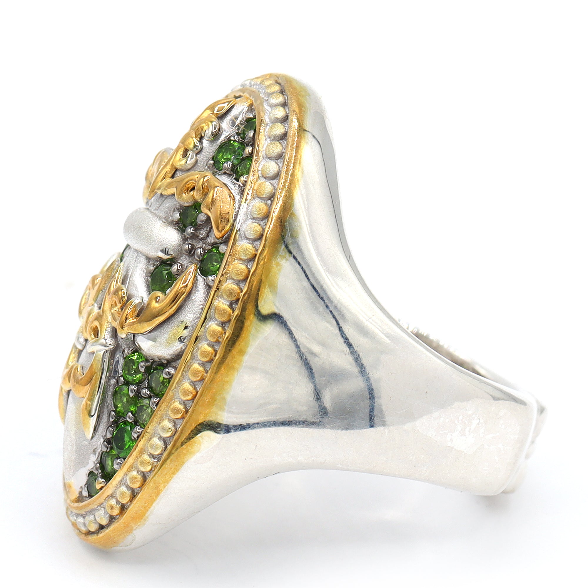 Bague à trois rangs de diopsides de chrome de 4,40 carats en argent et palladium 24 carats Gems en Vogue