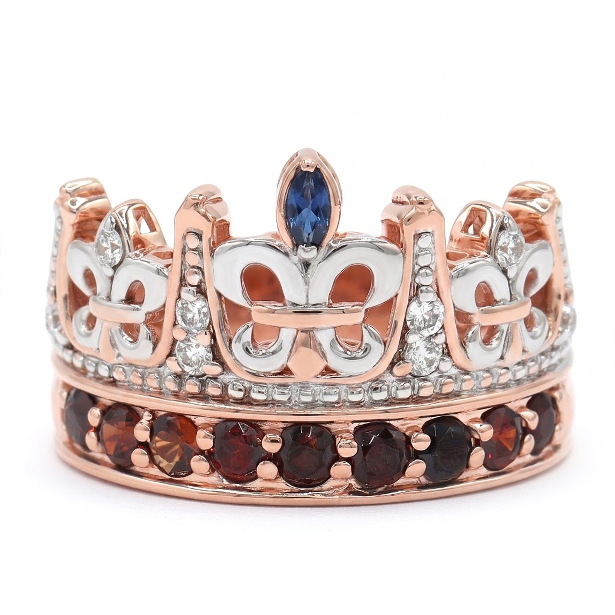 Gems en Vogue 18K Palladium Silver 1.83ctw Garnet & Sapphire Crown Ring
