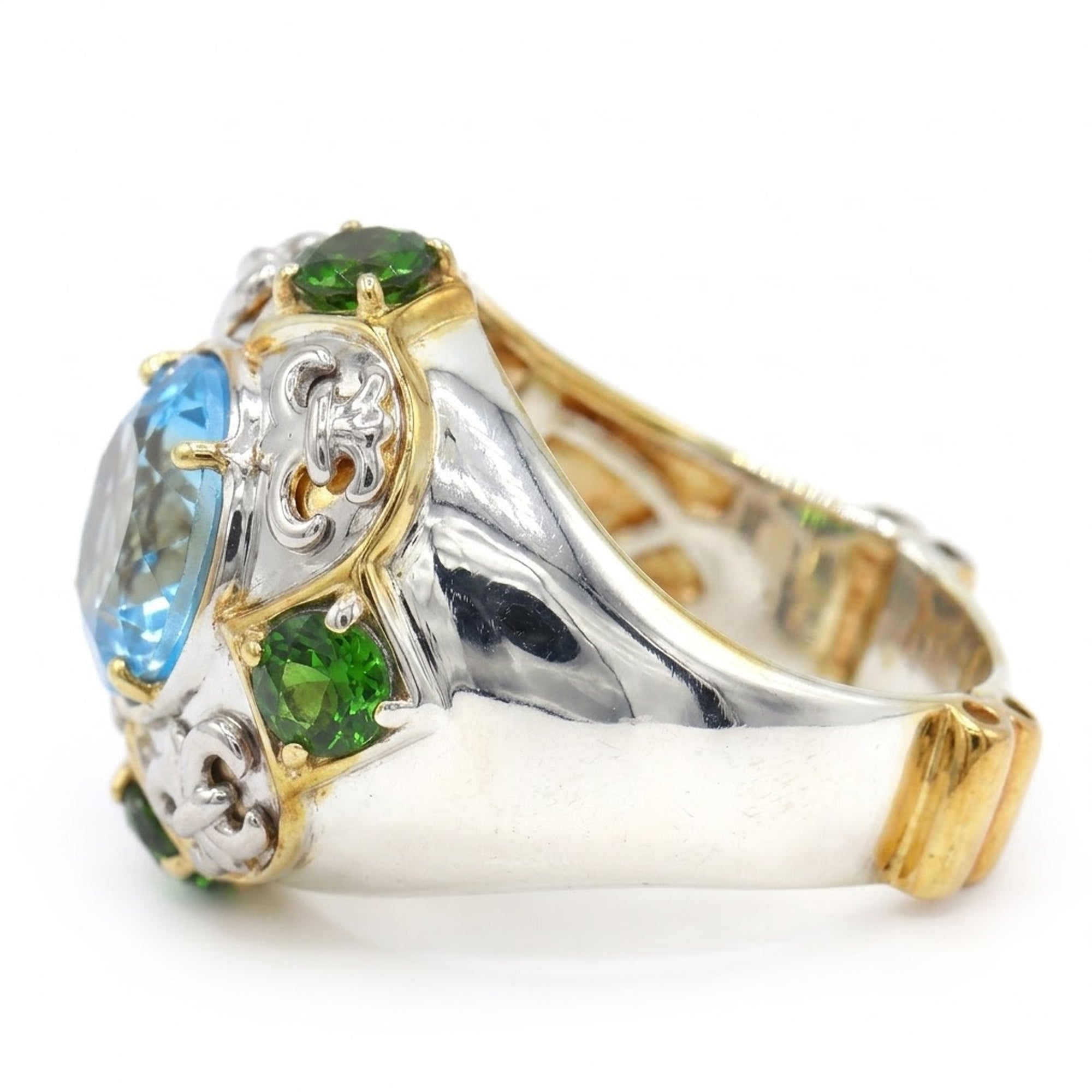 Gems en Vogue 24K Palladium Silver 5.77ctw Swiss Blue Topaz & Chrome Diopside Ring