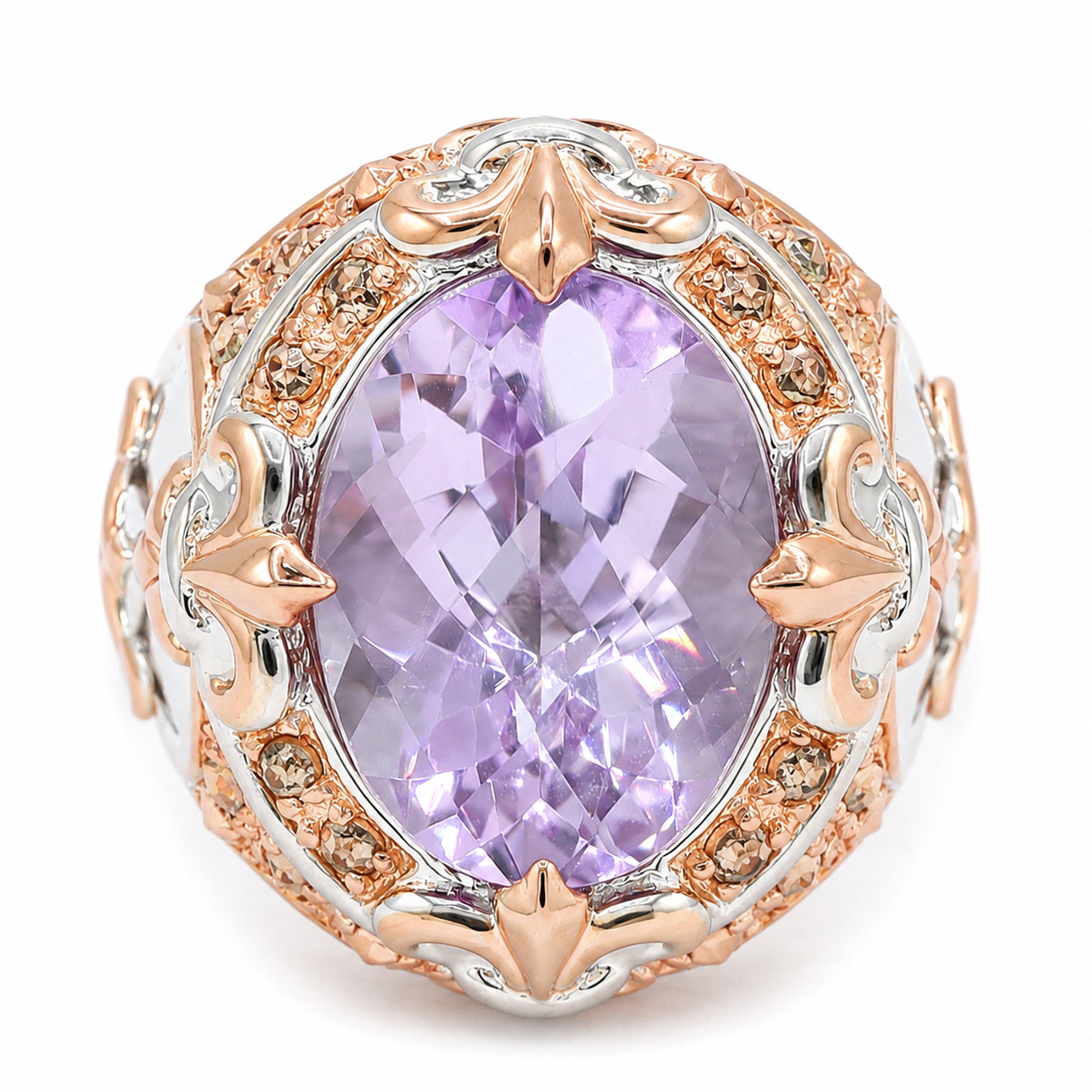 Gems en Vogue 18K Palladium Silver 9.57ctw Pink Amethyst & Marcasite Ring