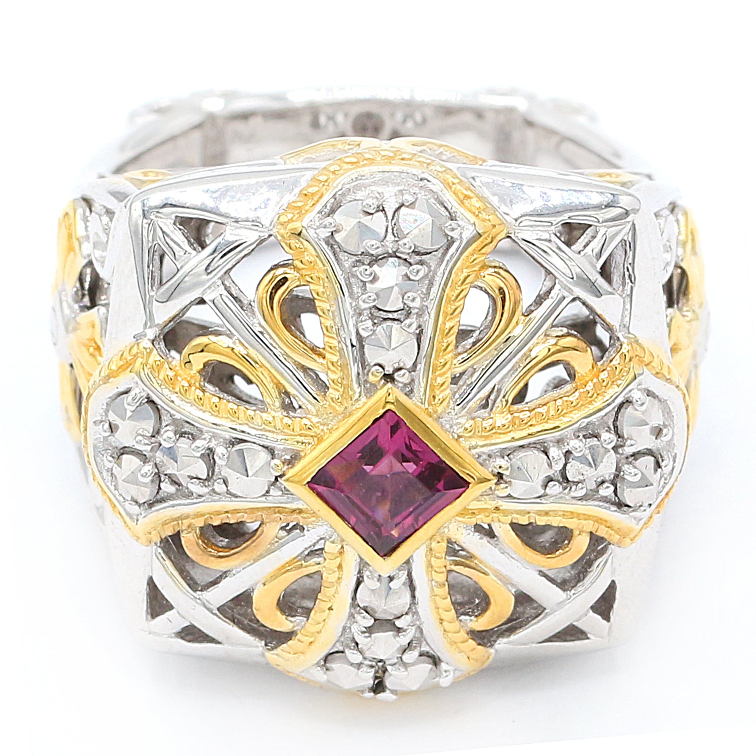 Gems en Vogue Choice of Rhodolite Garnet or Iolite & Marcasite Ring