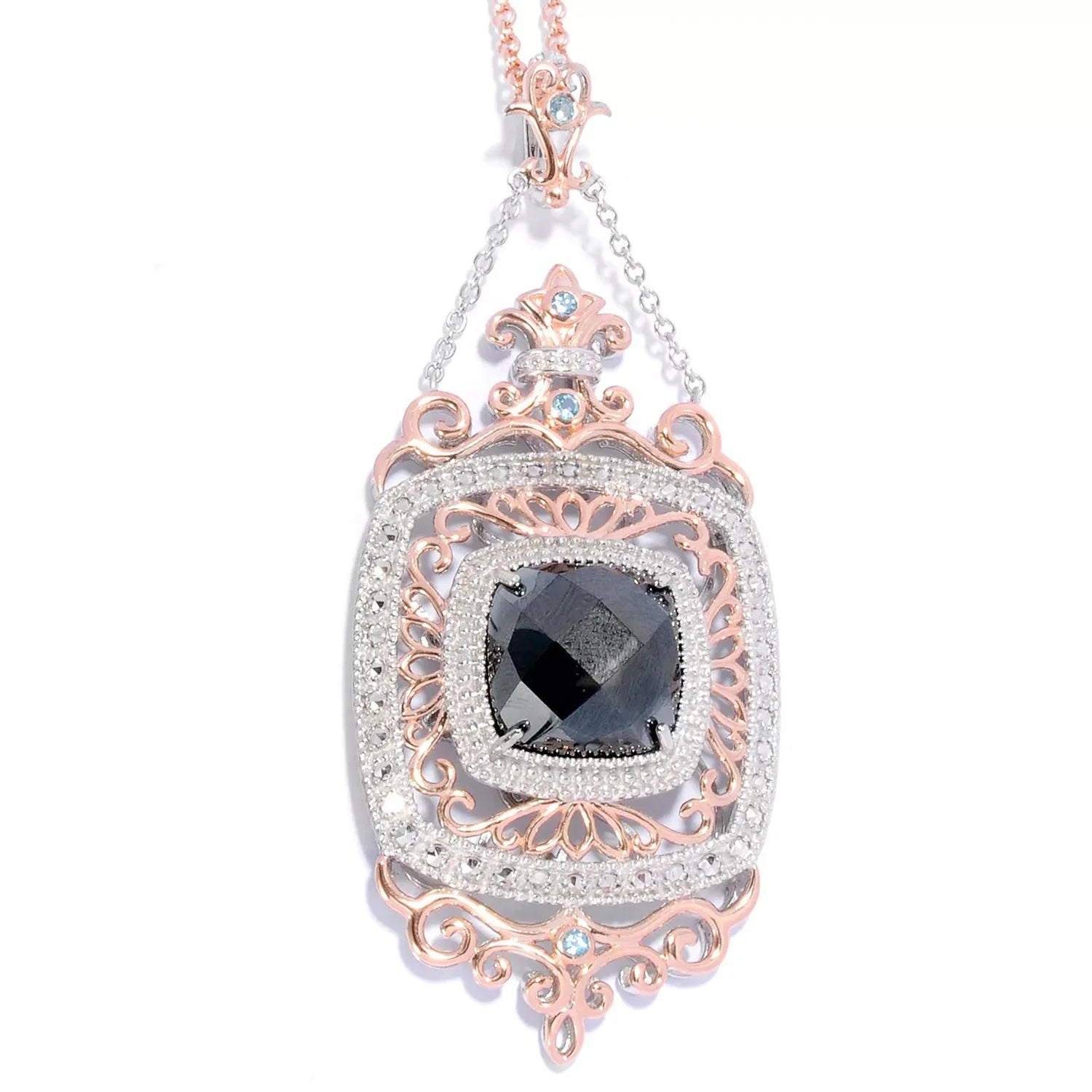 Gems En Vogue 22.30ctw Swiss Blue Topaz Hematite & Marcasite Pendant