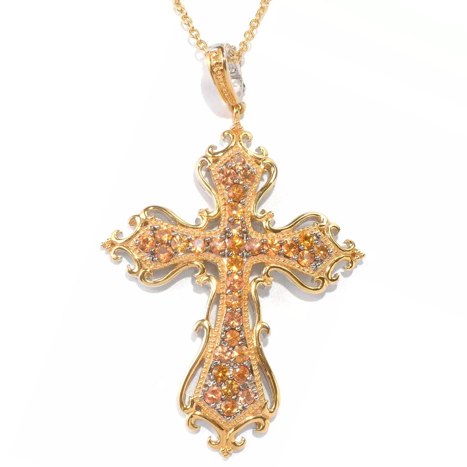 Gems En Vogue 2.56ctw Orange Sapphire Cross Pendant