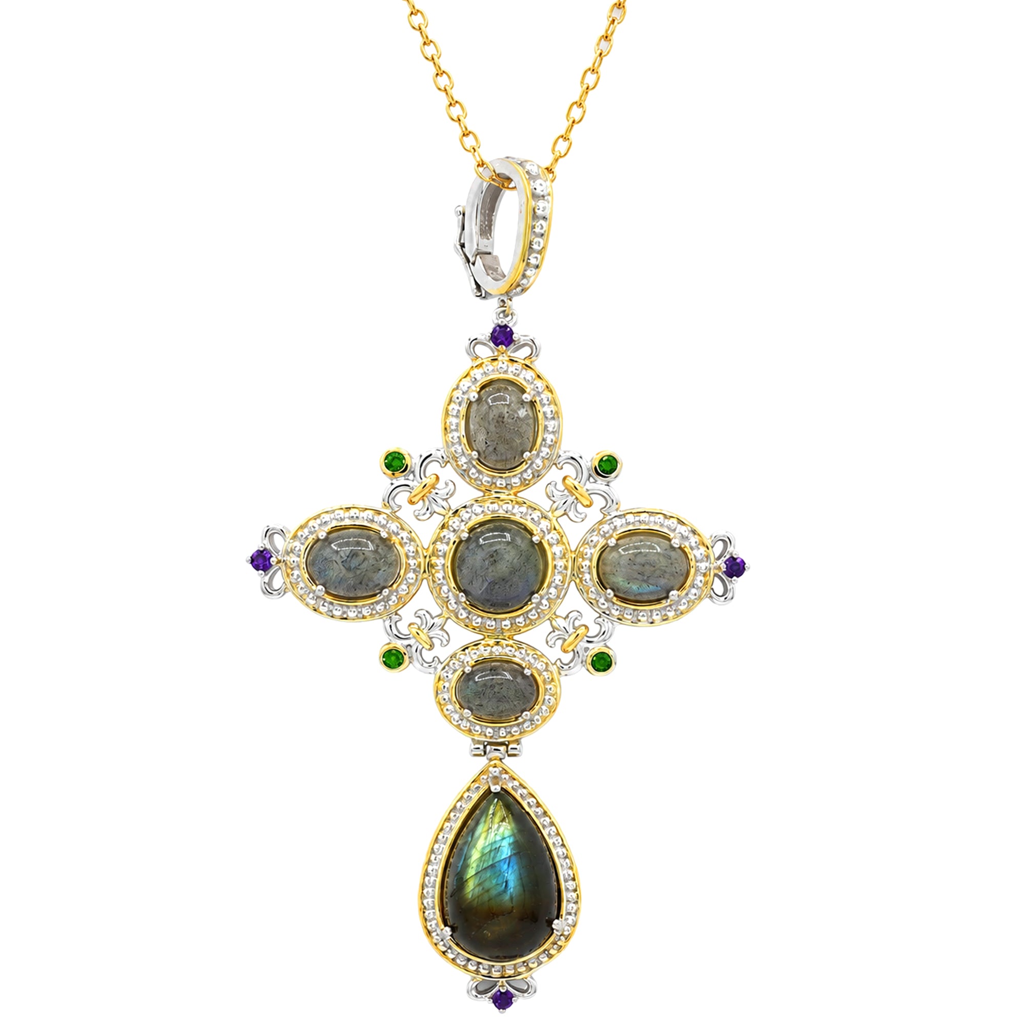 Gems en Vogue 24K Palladium Silver Labradorite, Chrome Diopside & Amethyst Pendant