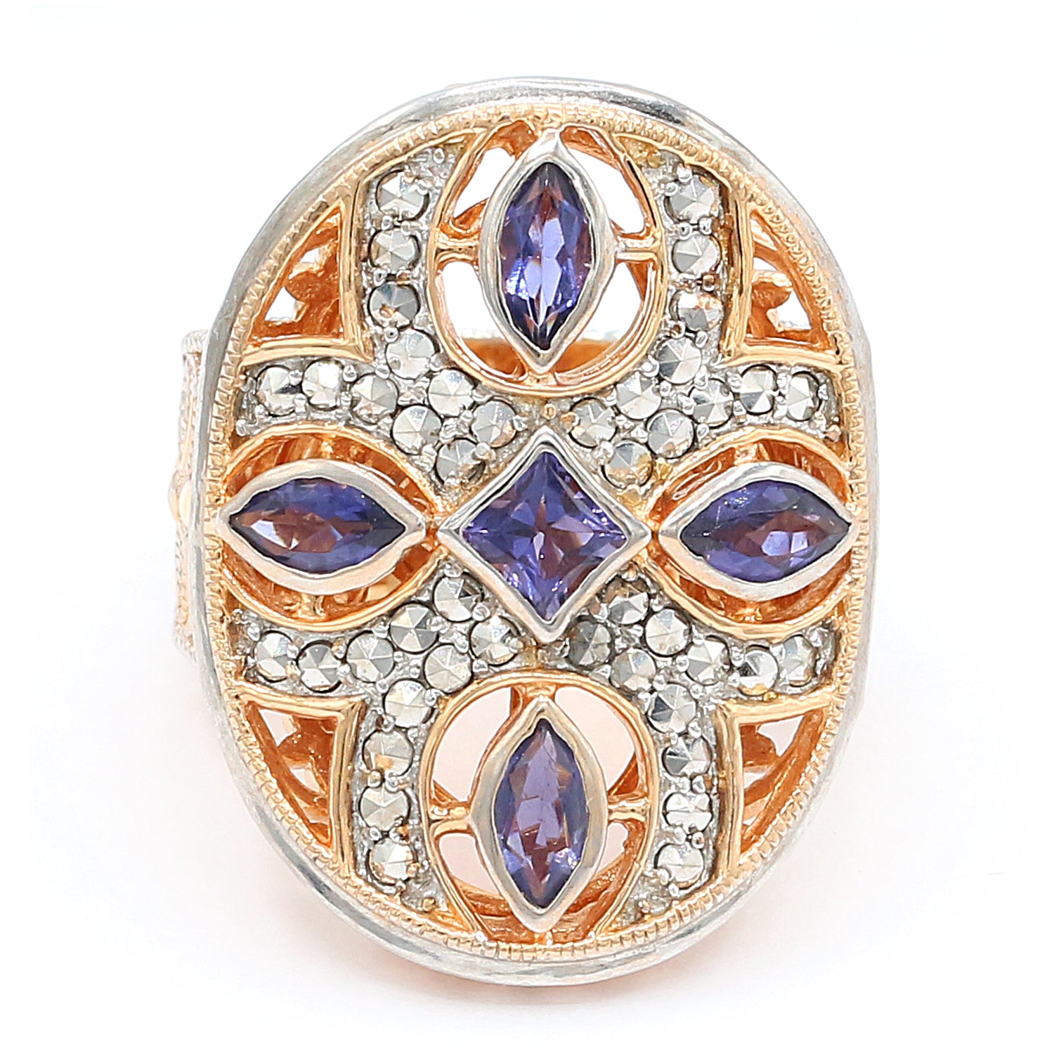 Gems en Vogue 1.92ctw Iolite & Marcasite Ring