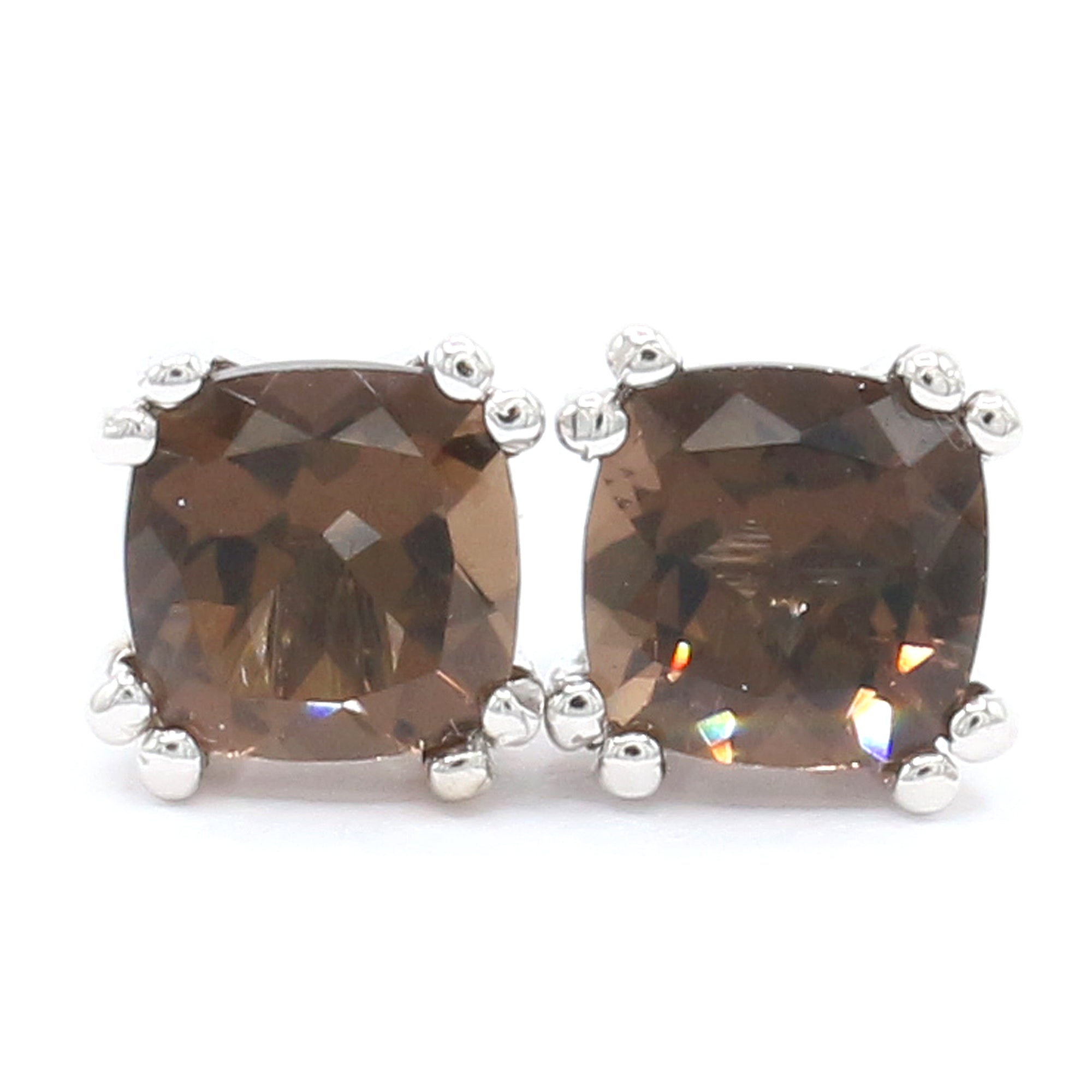 Golden Jewel 14K White Gold 2.02ctw Smoky Quartz Stud Earrings
