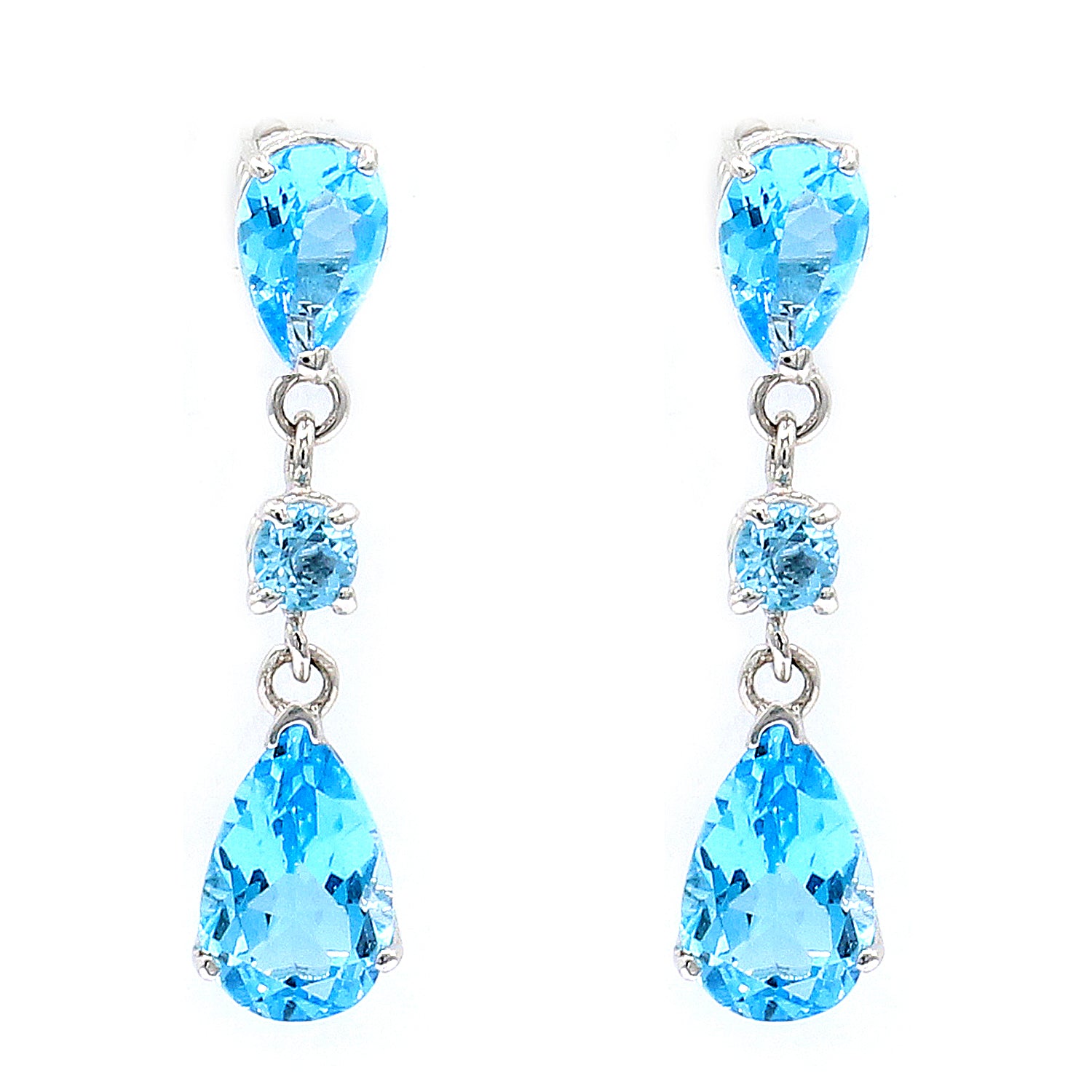 Golden Jewel 14K White Gold 2.82ctw Blue Topaz Drop Earrings