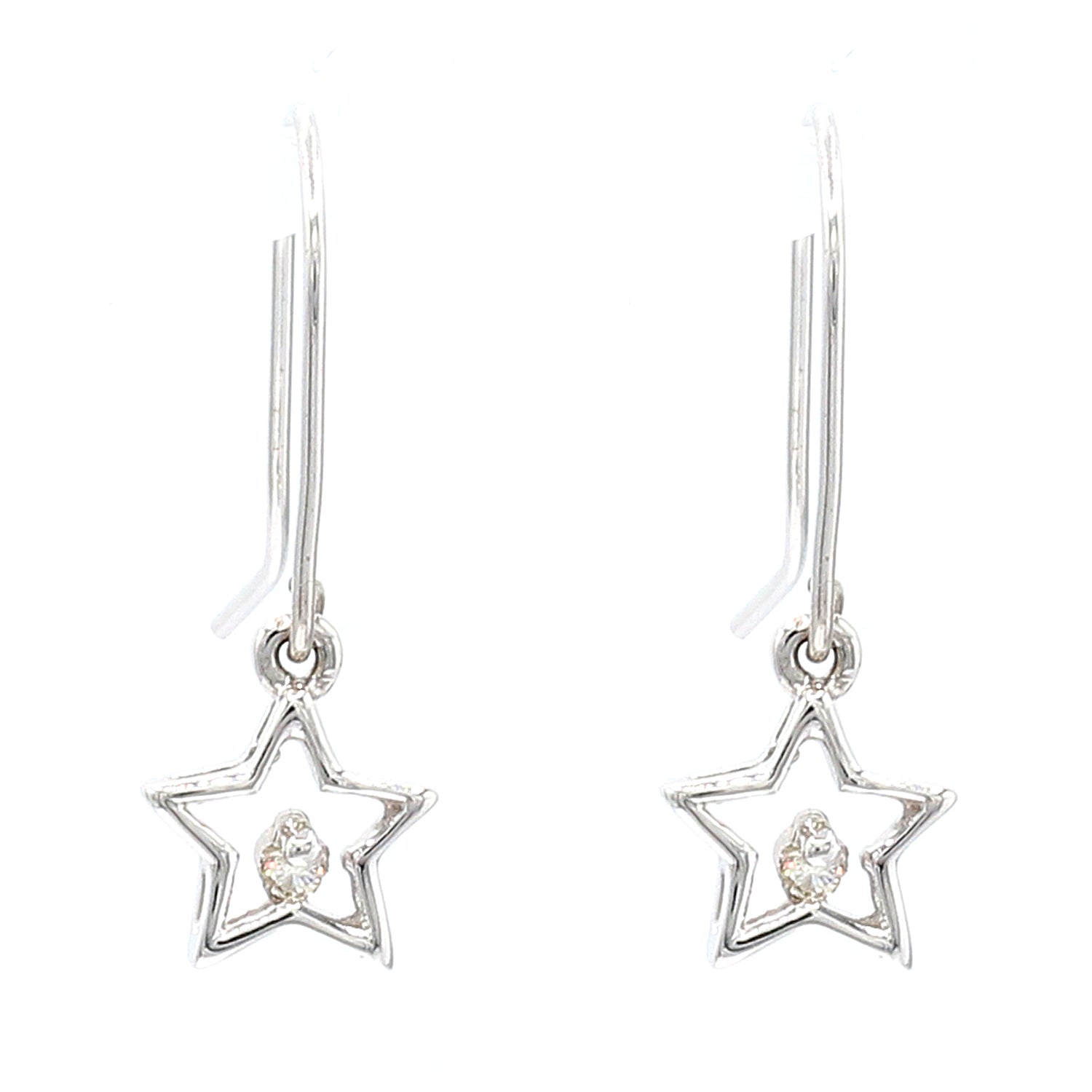 Golden Jewel 10K White Gold Diamond Star Drop Earrings