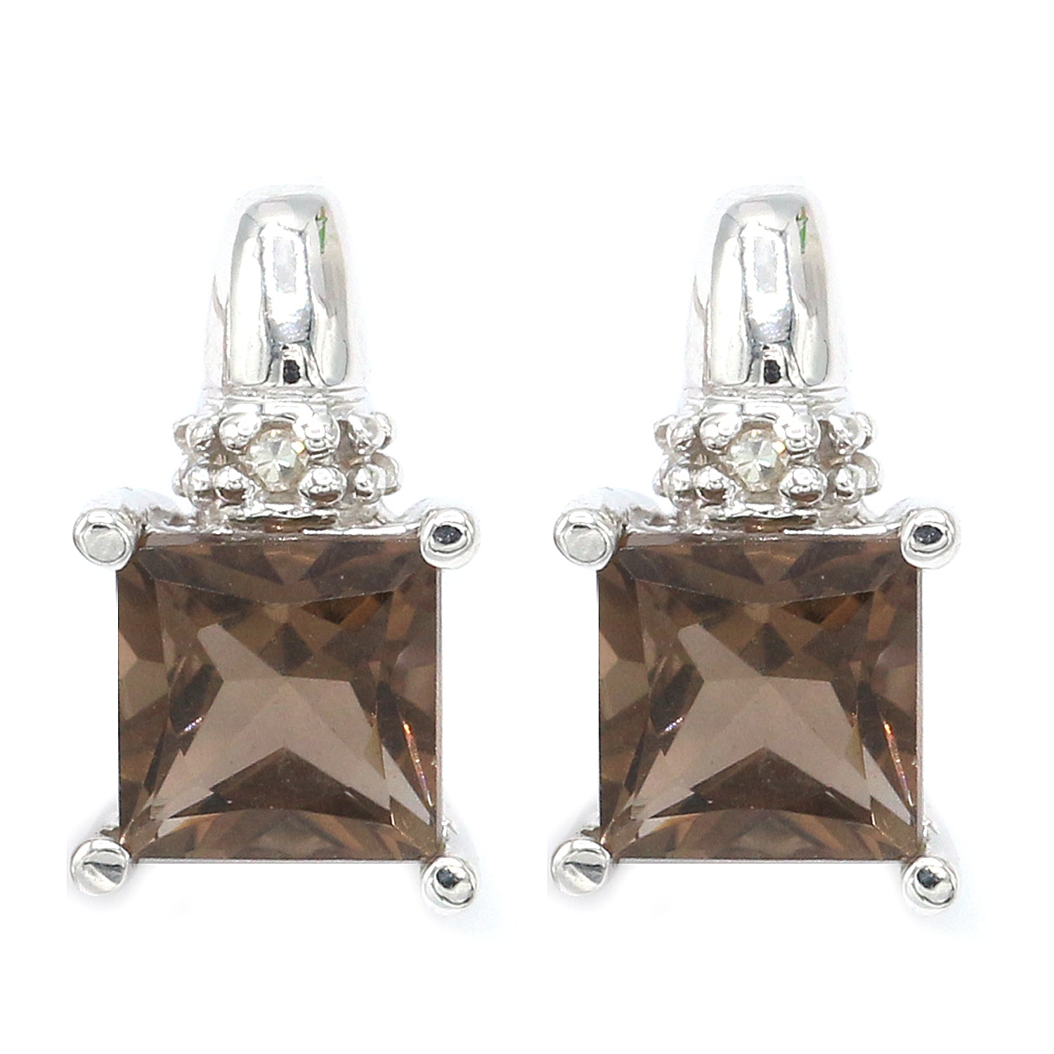 Golden Jewel 10K White Gold 2.78ctw Smoky Quartz & Diamond Stud Earrings