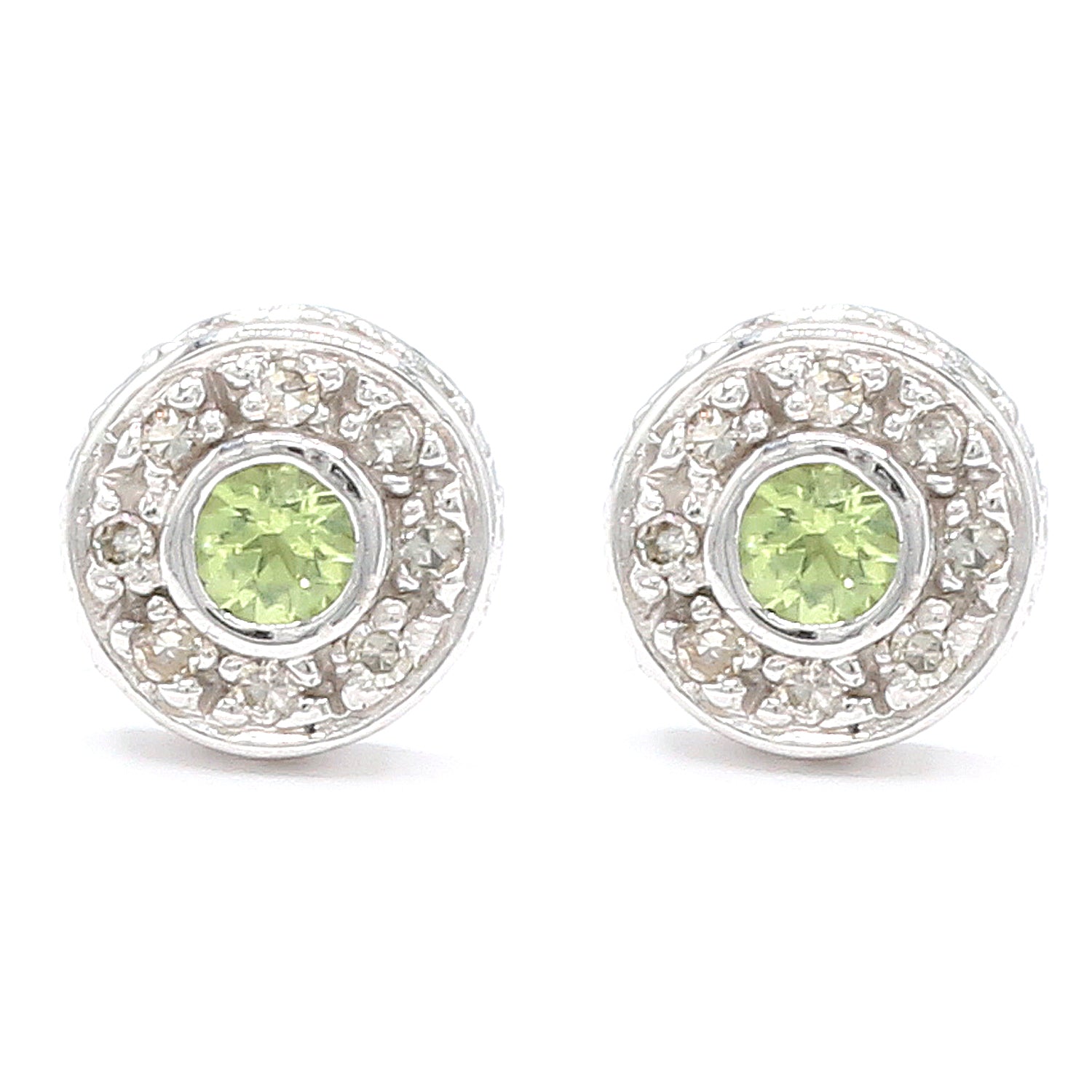 Golden Jewel 10K White Gold Choice of Birthstone & Diamond Halo Stud Earrings