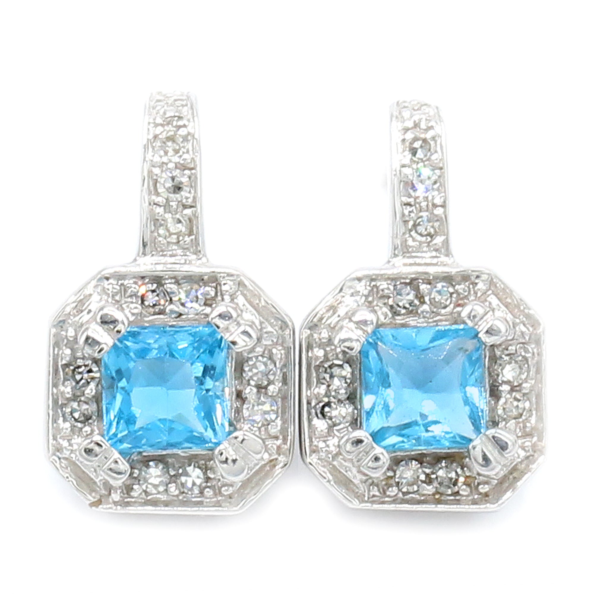 Golden Jewel 14K White Gold Choice of Peridot or Blue Topaz & Diamond Earrings