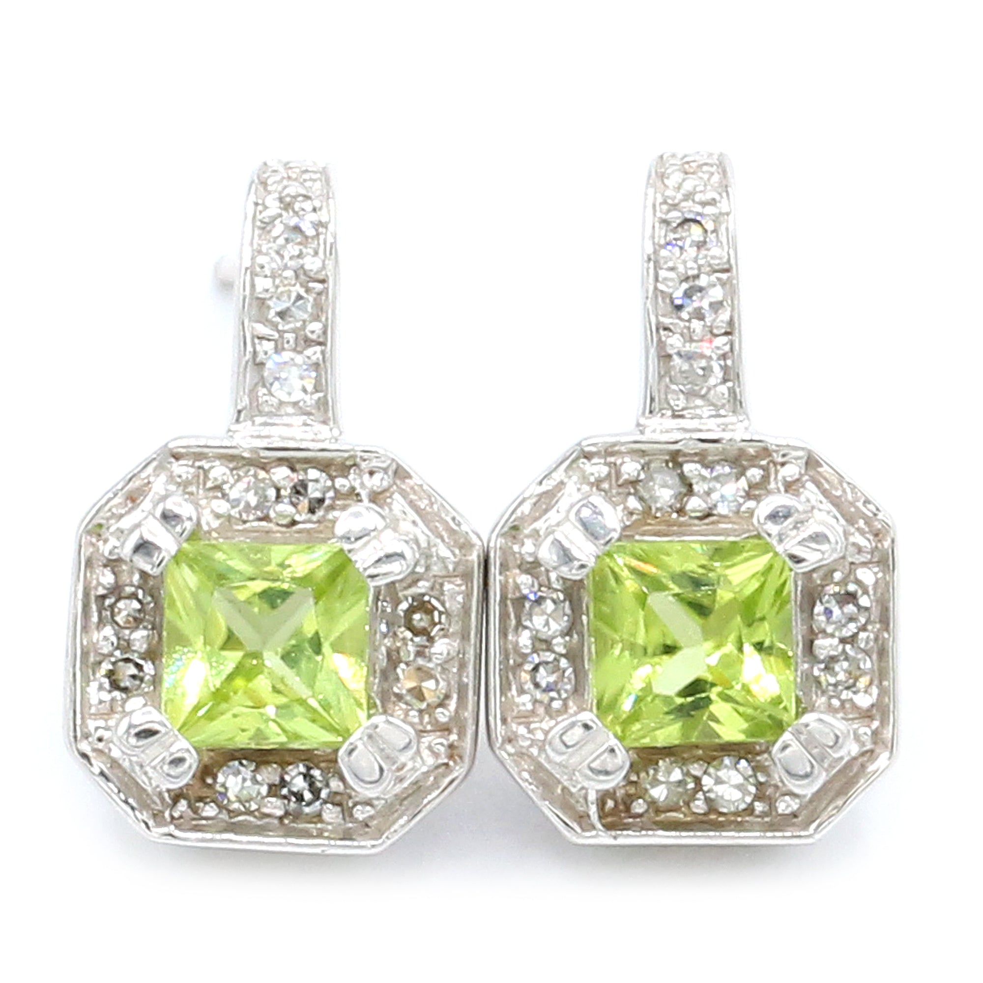 Golden Jewel 14K White Gold Choice of Peridot or Blue Topaz & Diamond Earrings