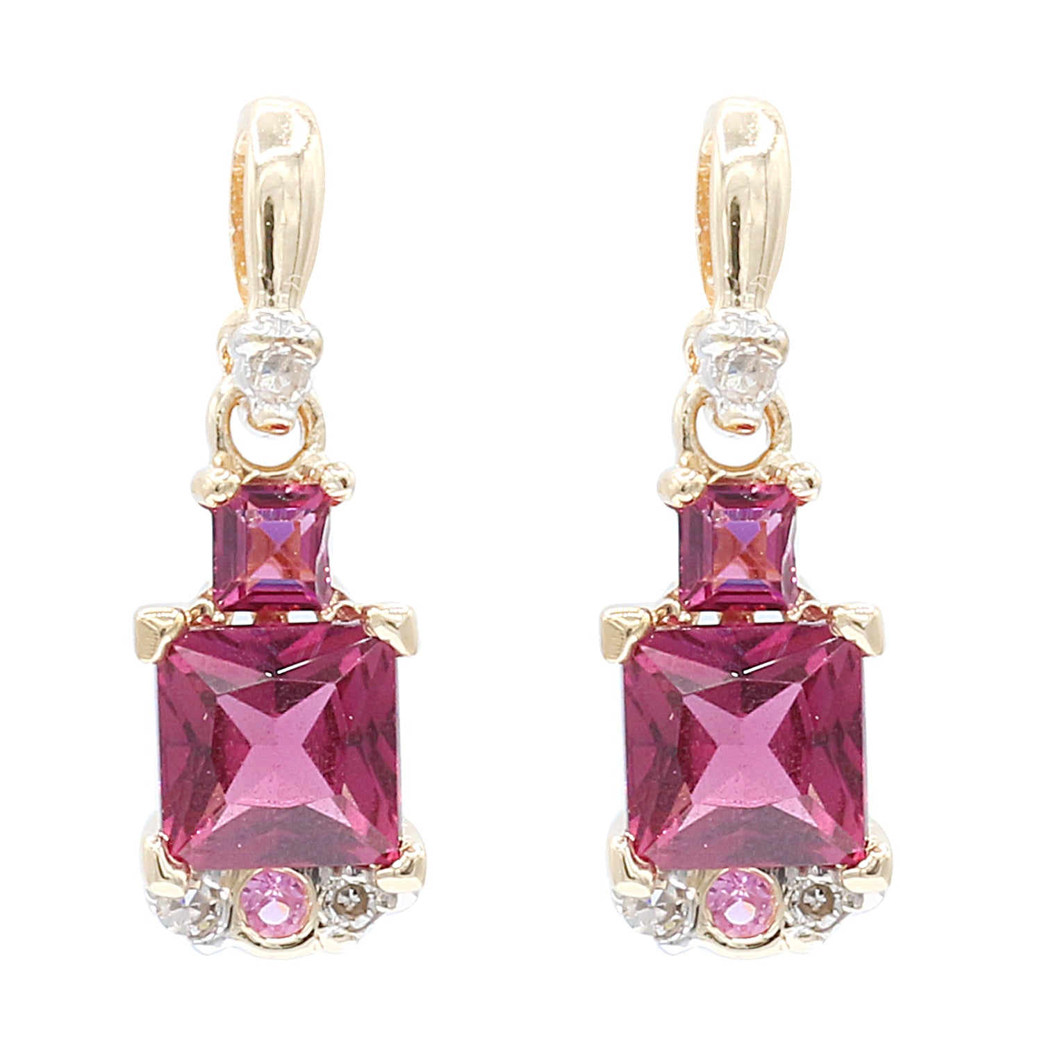 Golden Jewel 14K Yellow Gold Rhodolite Garnet, Pink Sapphire & Diamond Earrings