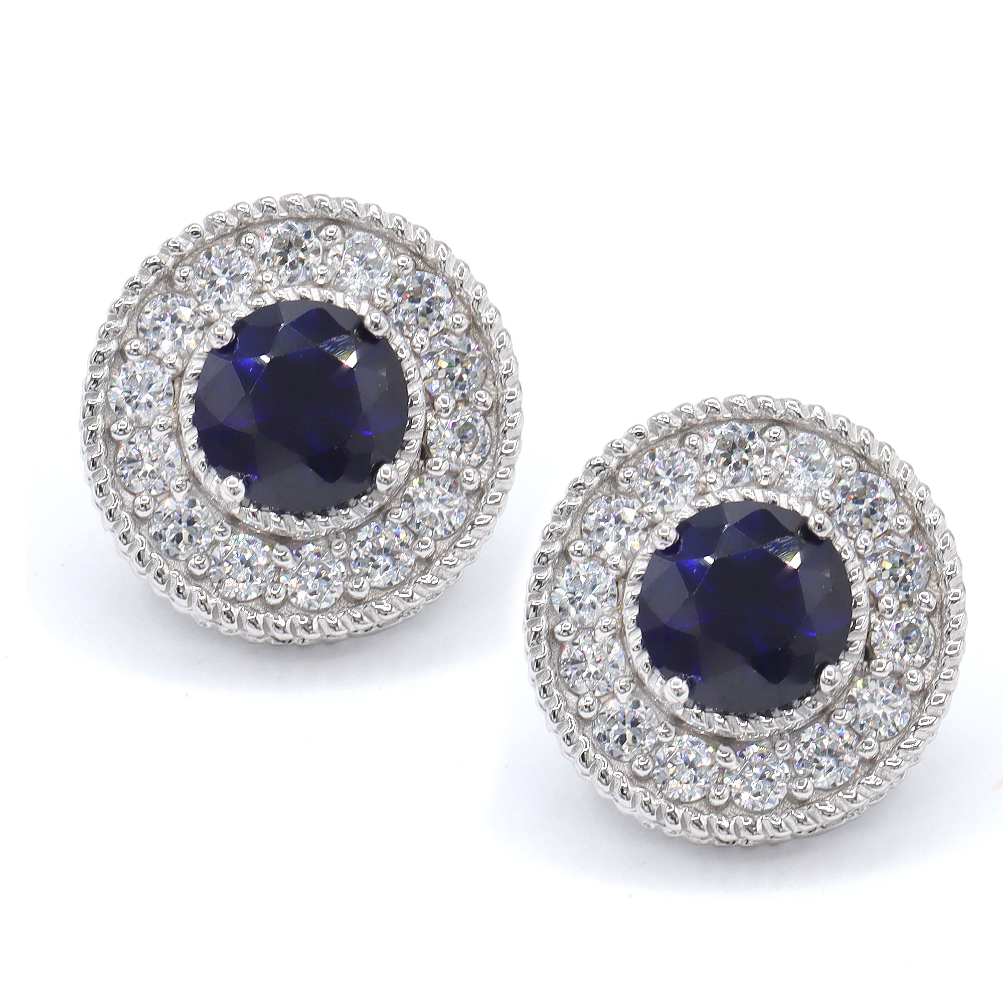 Signity Sterling Silver Created Blue Sapphire & Cubic Zirconia Stud Earrings