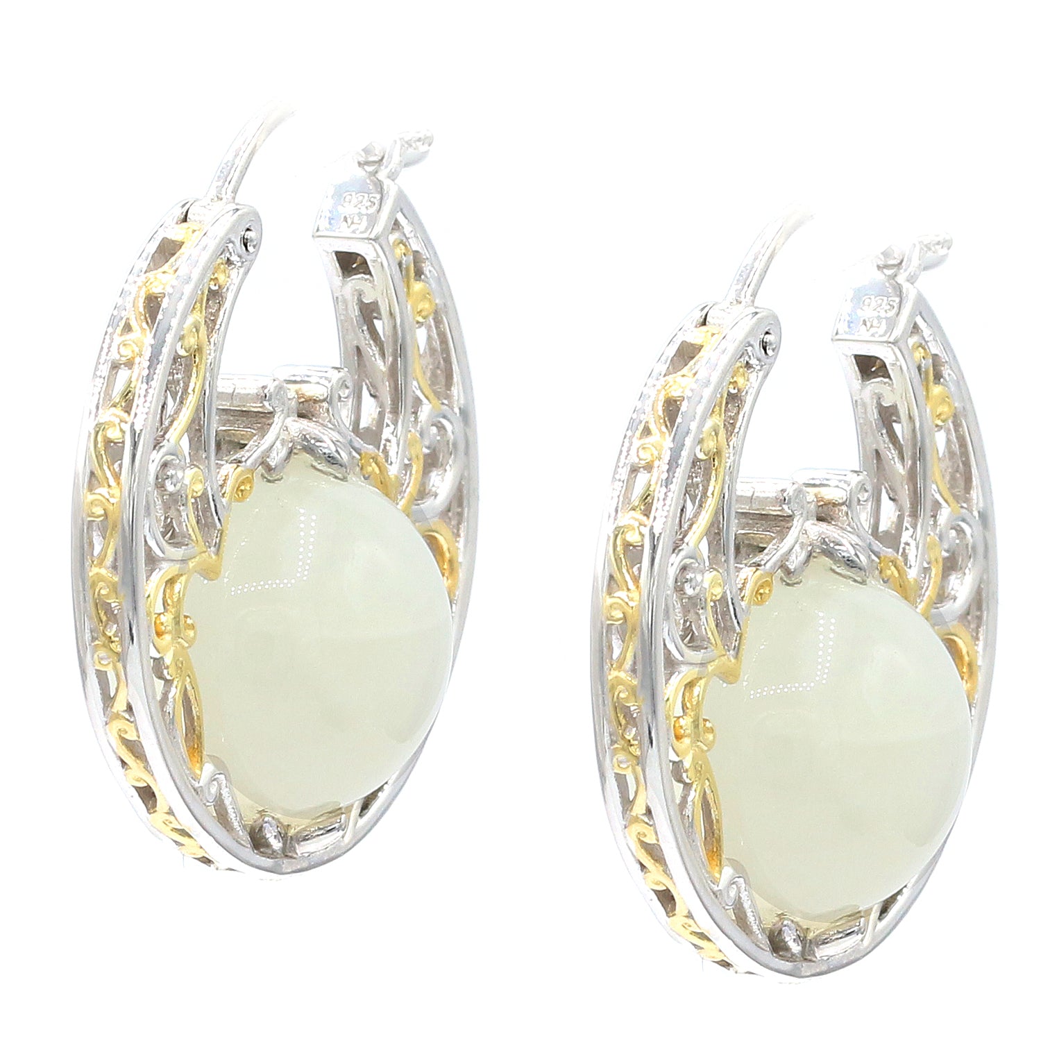 Gems en Vogue White Moonstone Hoop Earrings