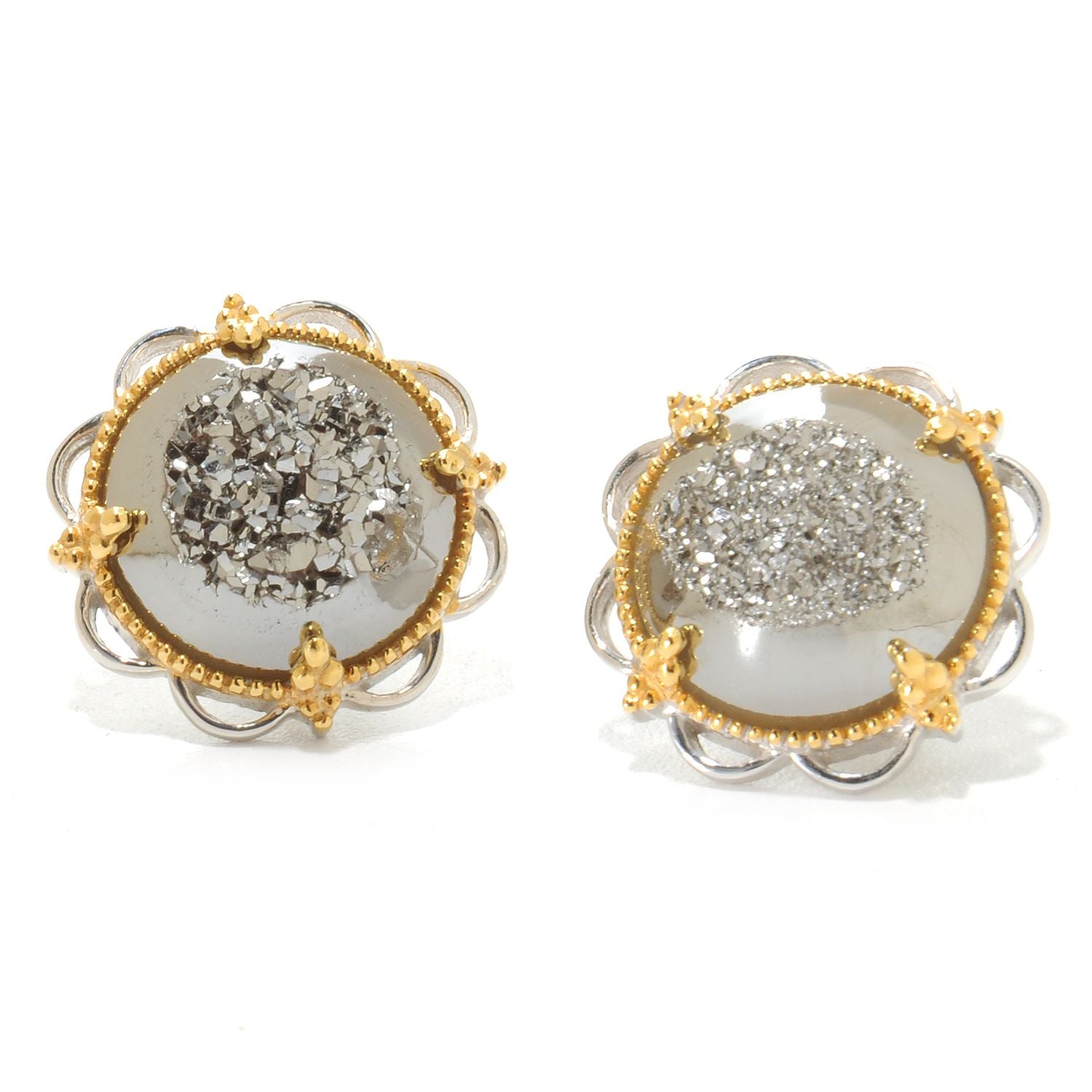 Gems en Voguer Silver Druzy Button Stud Earrings