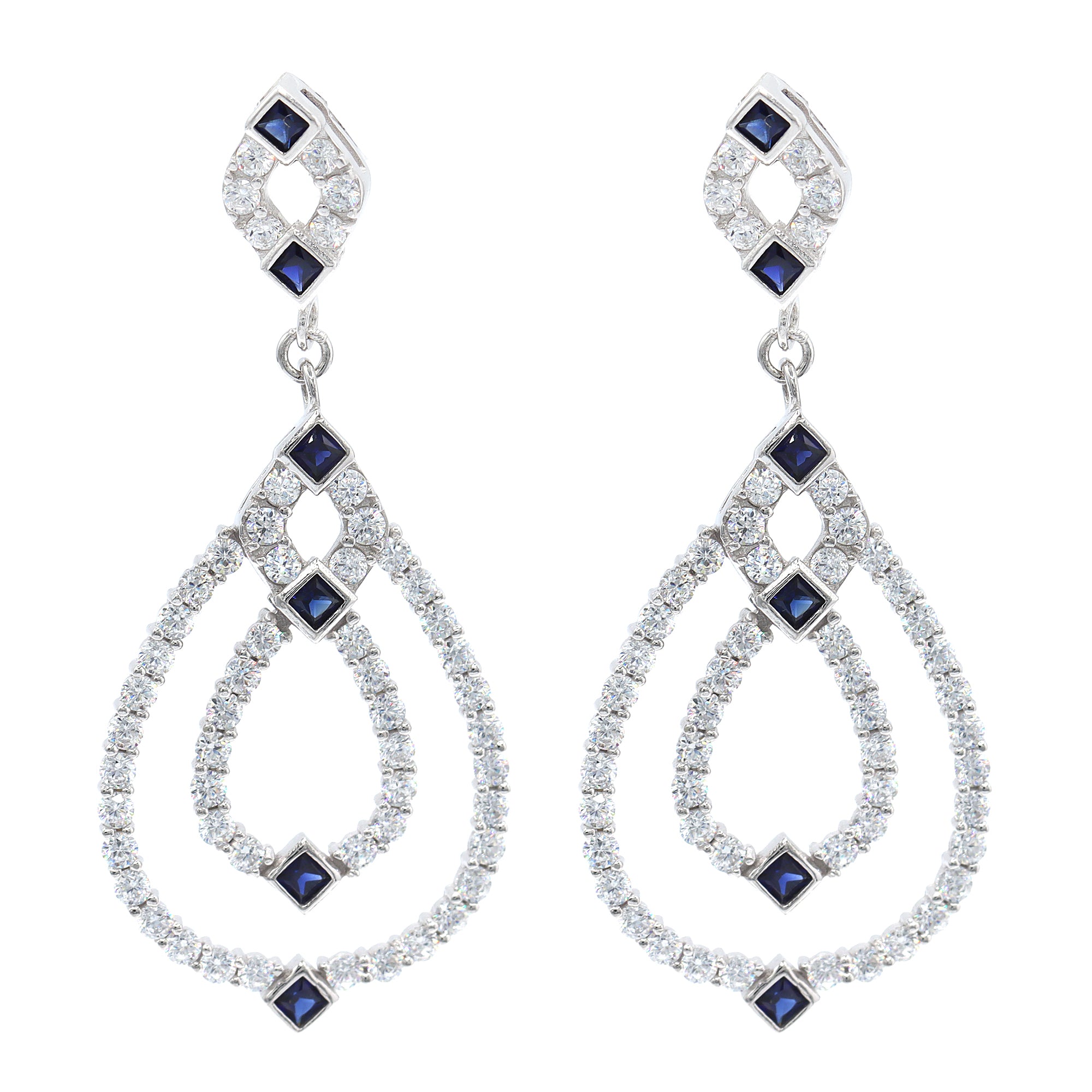 Signity Sterling Silver Created Blue Sapphire & Cubic Zirconia Drop Earrings