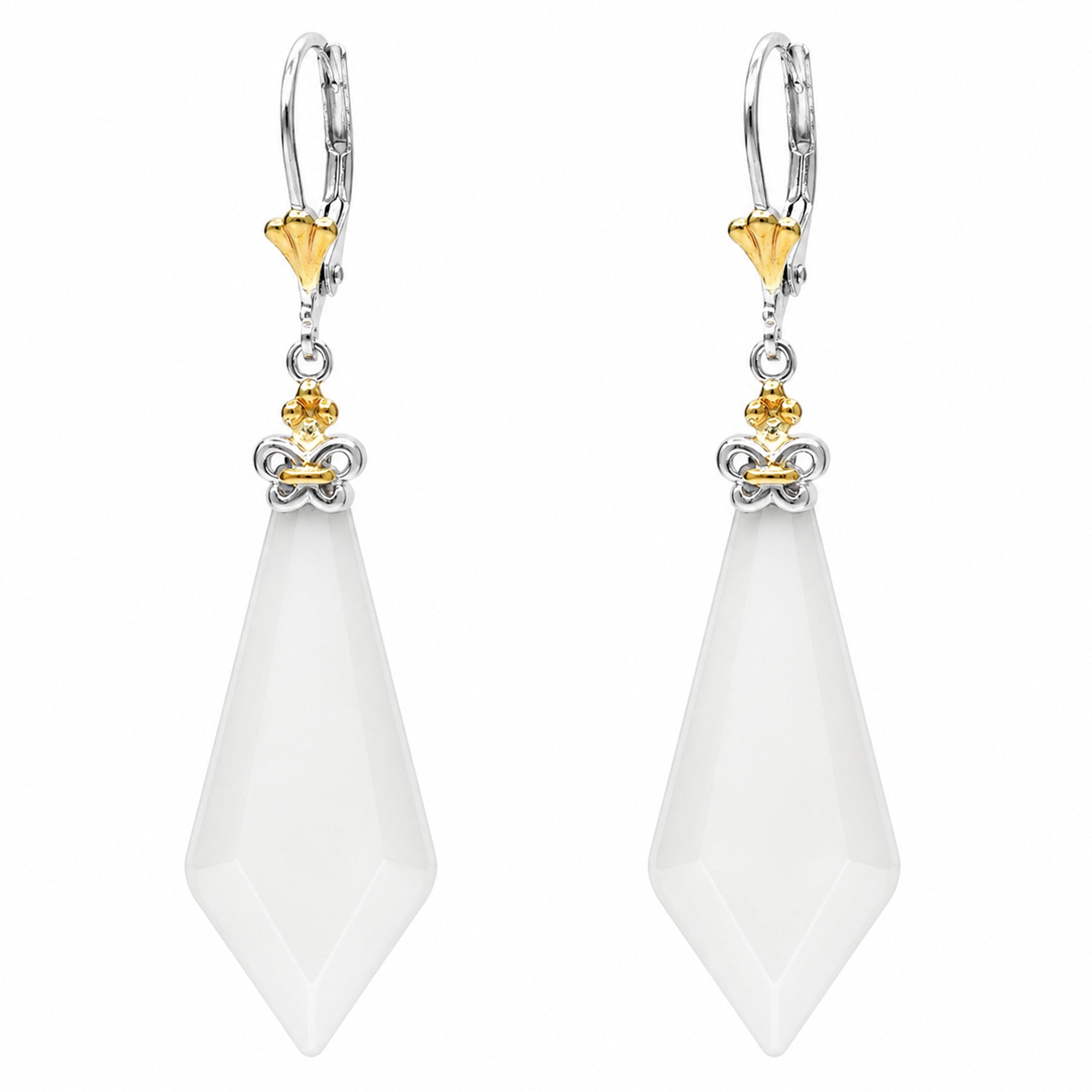 Gems en Vogue 24K Palladium Silver Kite Shaped White Agate Drop Earrings