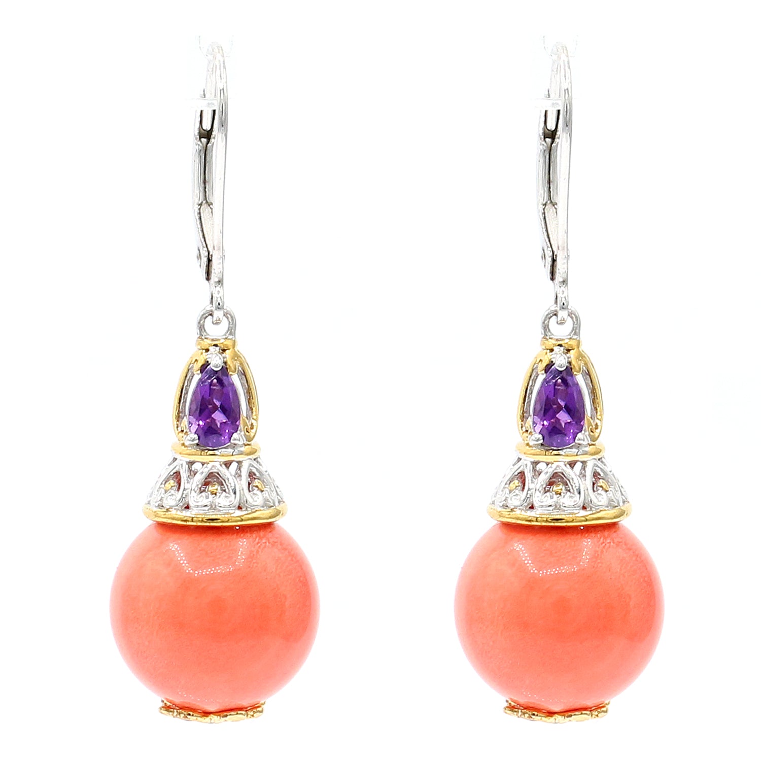 Gems en Vogue Salmon Coral & Amethyst Drop Earrings