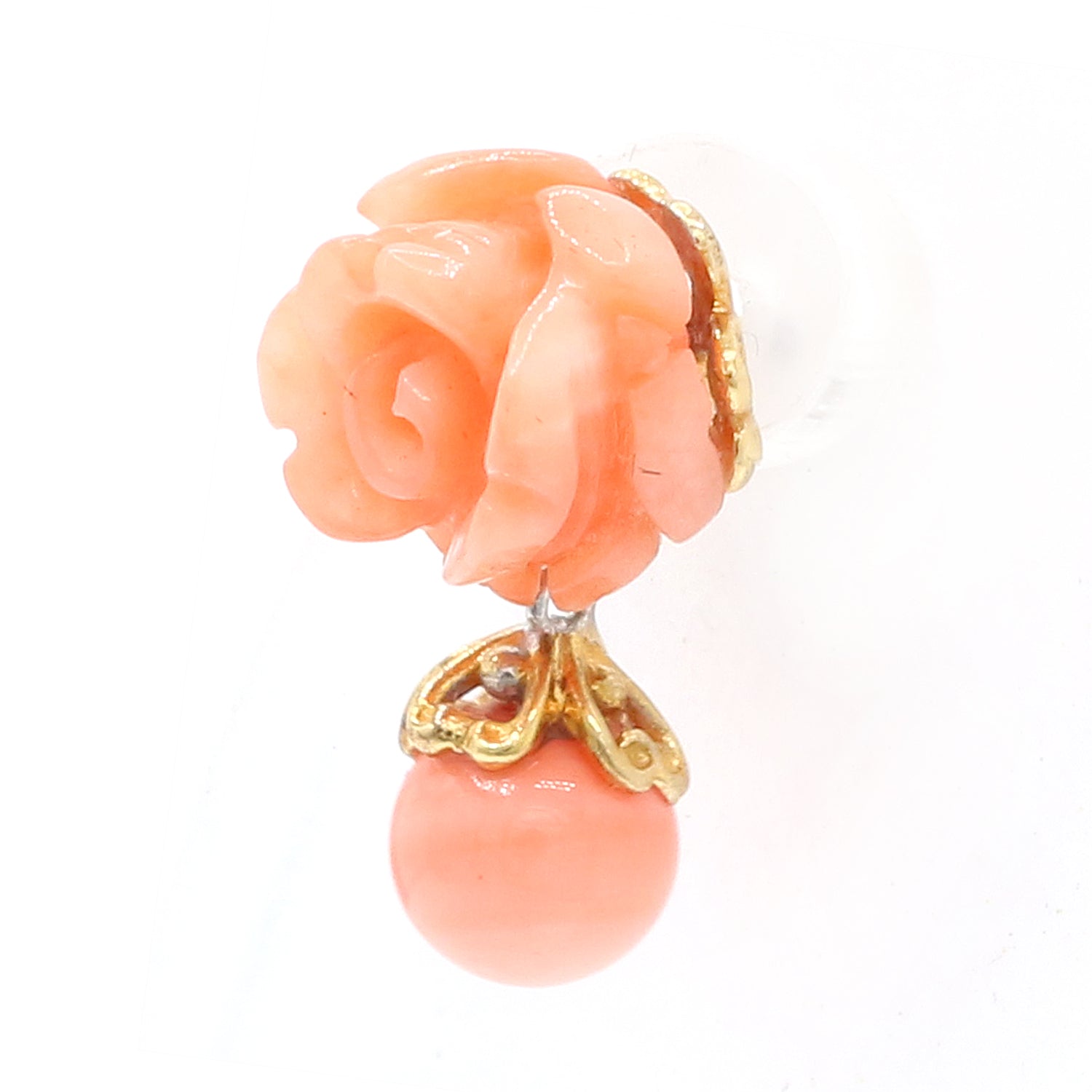 Gems en Vogue Salmon Coral Flower Drop Earrings