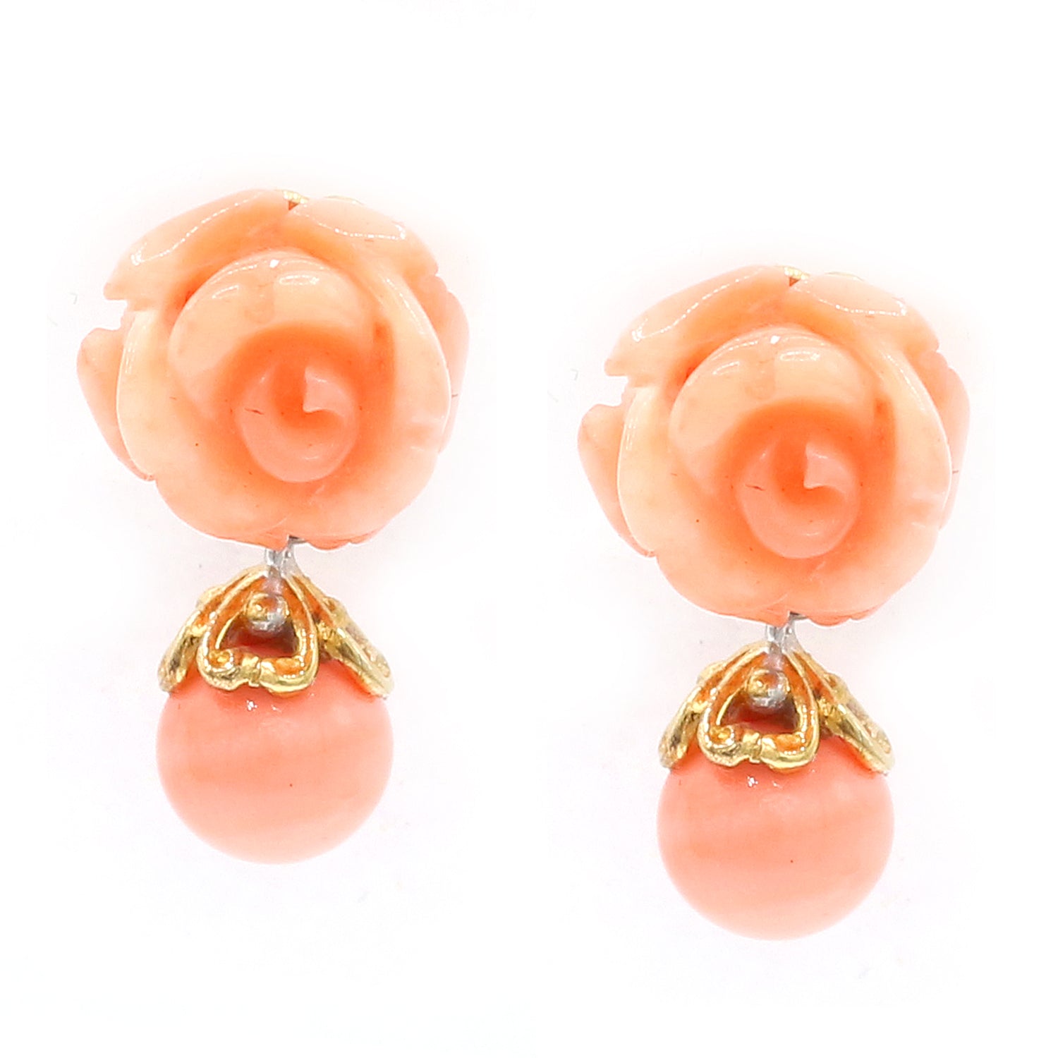 Gems en Vogue Salmon Coral Flower Drop Earrings