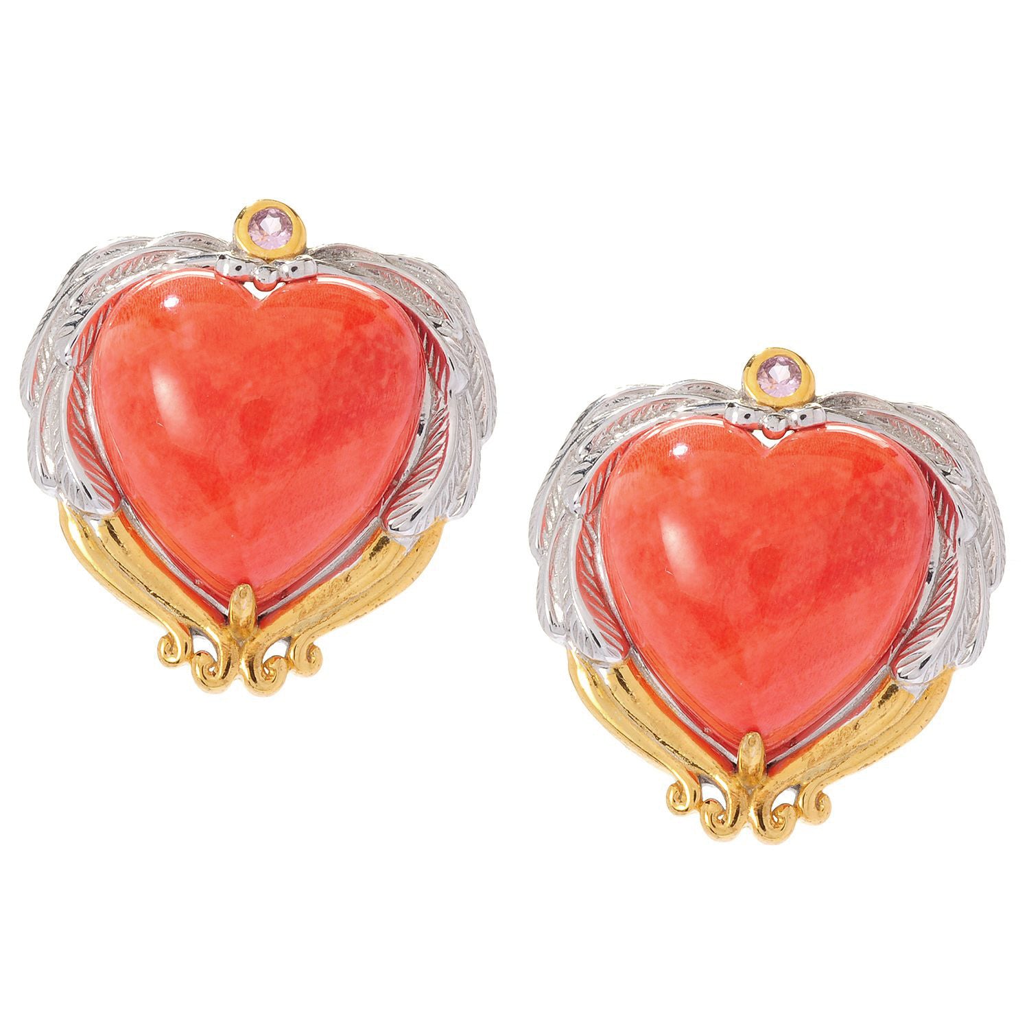 Gems en Vogue Choice of Coral & Pink Sapphire Heart Earrings
