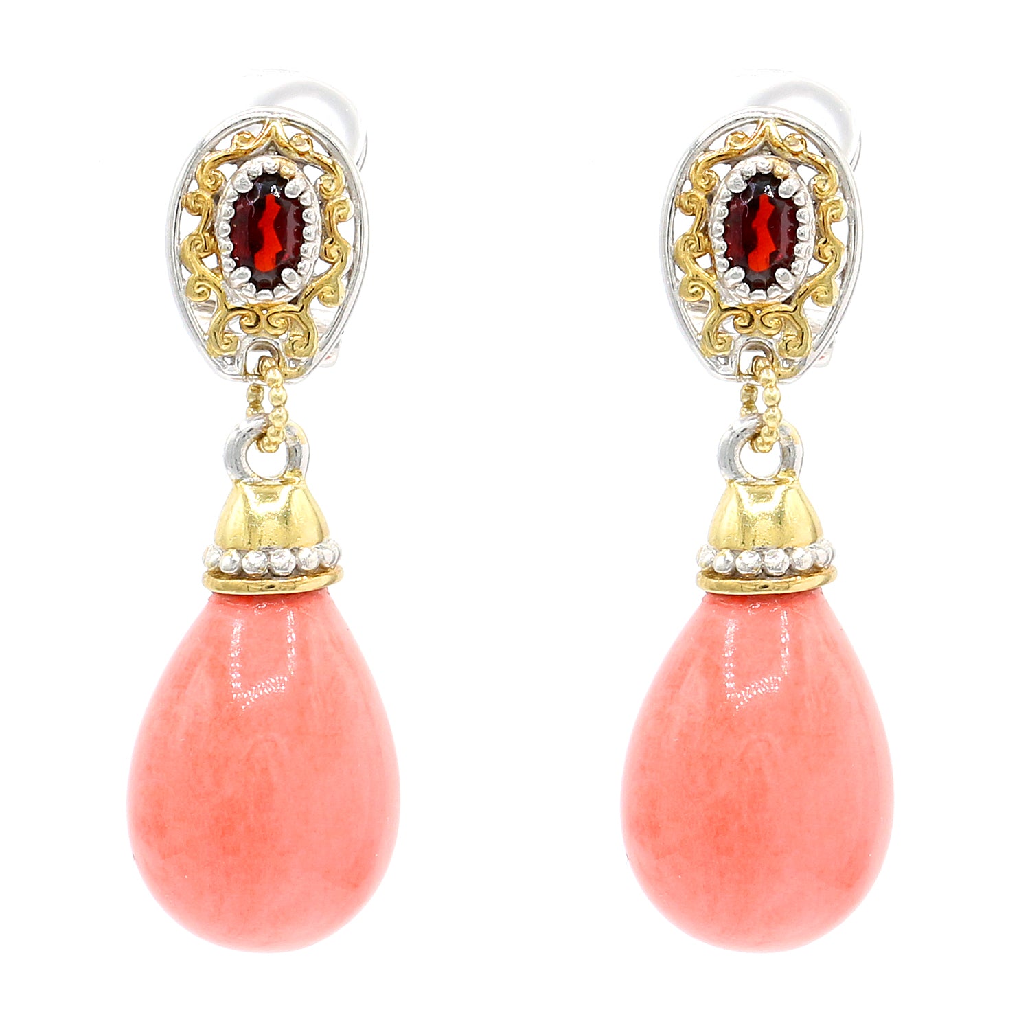 Gems en Vogue Salmon Coral & Garnet Drop Earrings