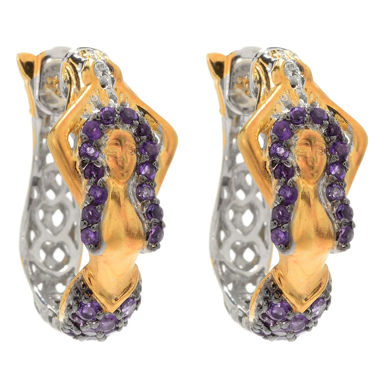 Gems en Vogue 1.26ctw African Amethyst Mermaid Hoop Earrings