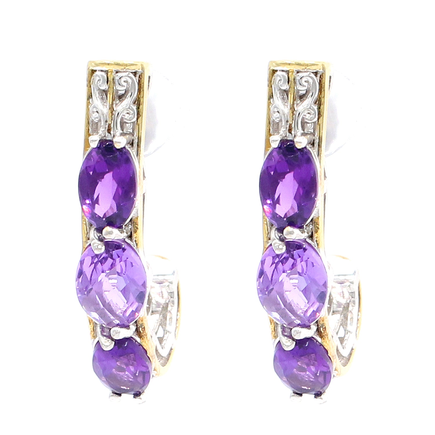 Gems en Vogue 3.08ctw African Amethyst Hoop Earrings