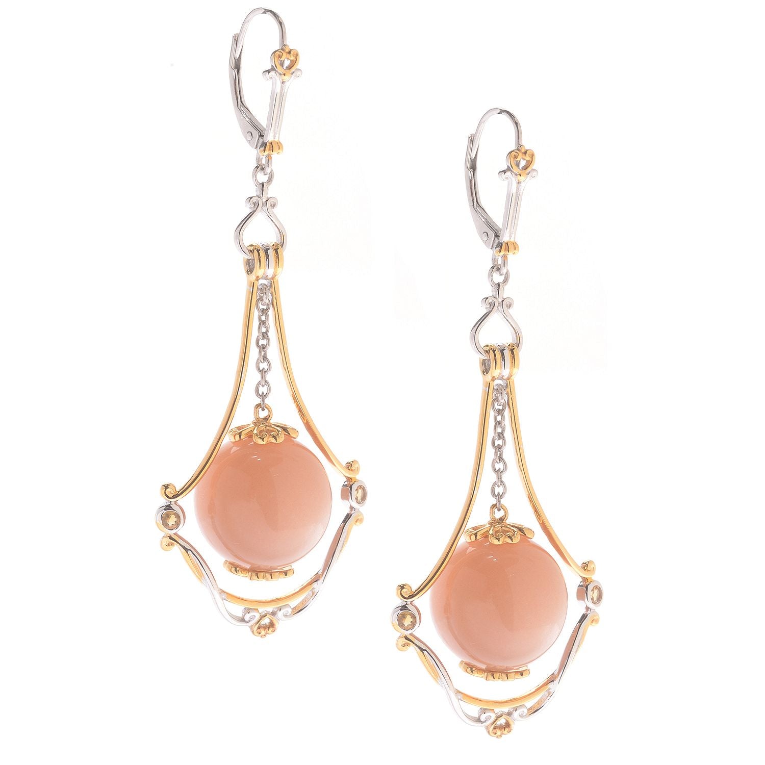 Gems en Vogue Peach Moonstone Bead & Golden Citrine Drop Earrings