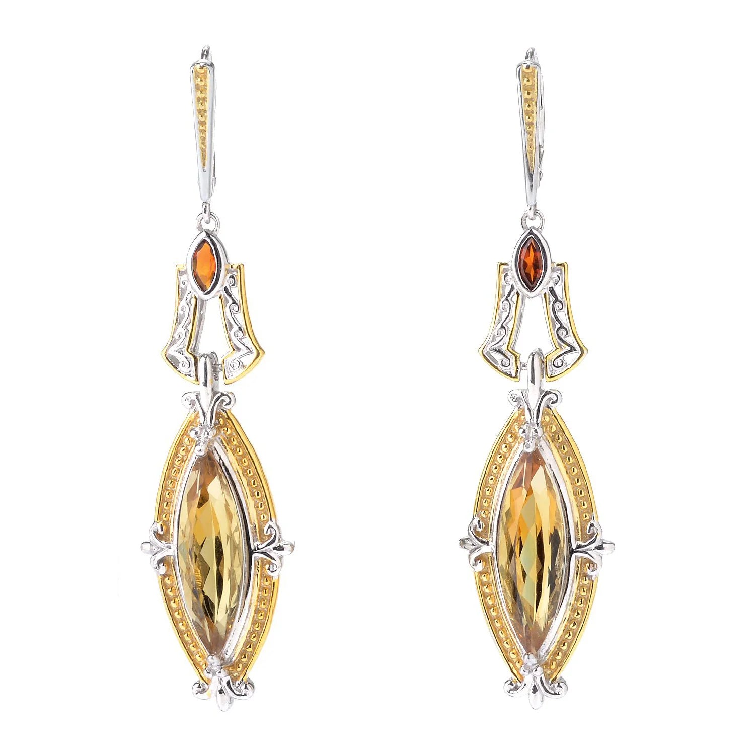 Gems en Vogue 7.14ctw Marquise Citrine & Madeira Citrine Drop Earrings