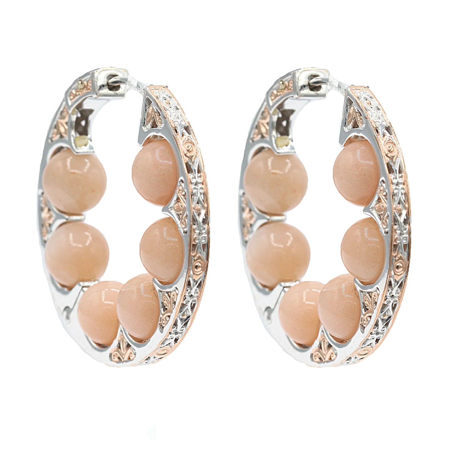 Gems en Vogue Peach Moonstone Hoop Earrings