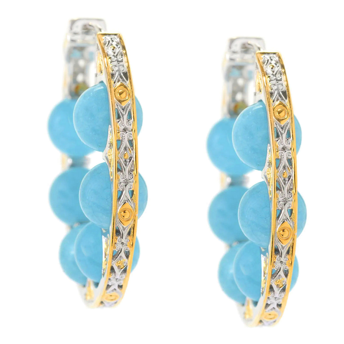 Gems en Vogue 24K Palladium Silver Aquamarine Bead Hoop Earrings
