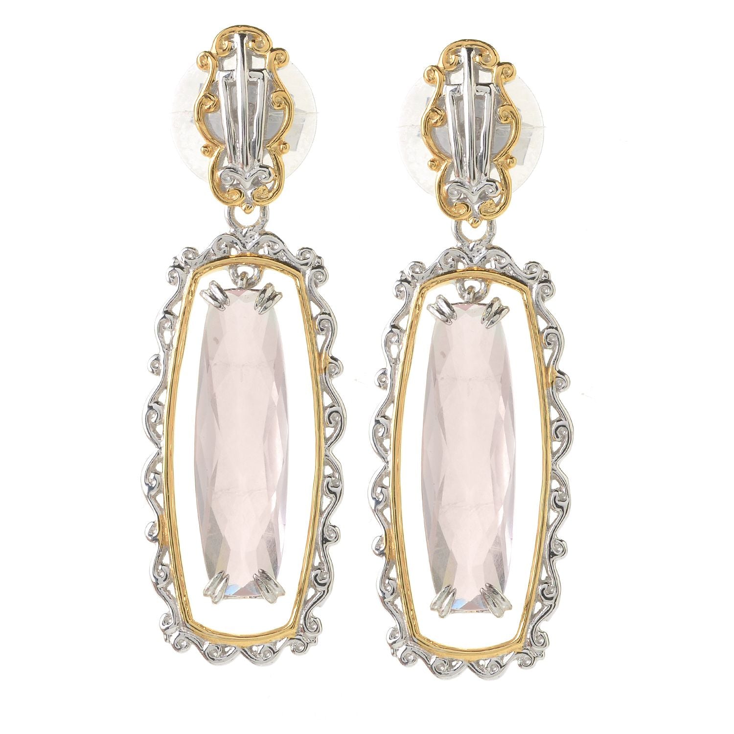 Gems en Vogue 5.60ctw Rose Quartz Drop Earrings