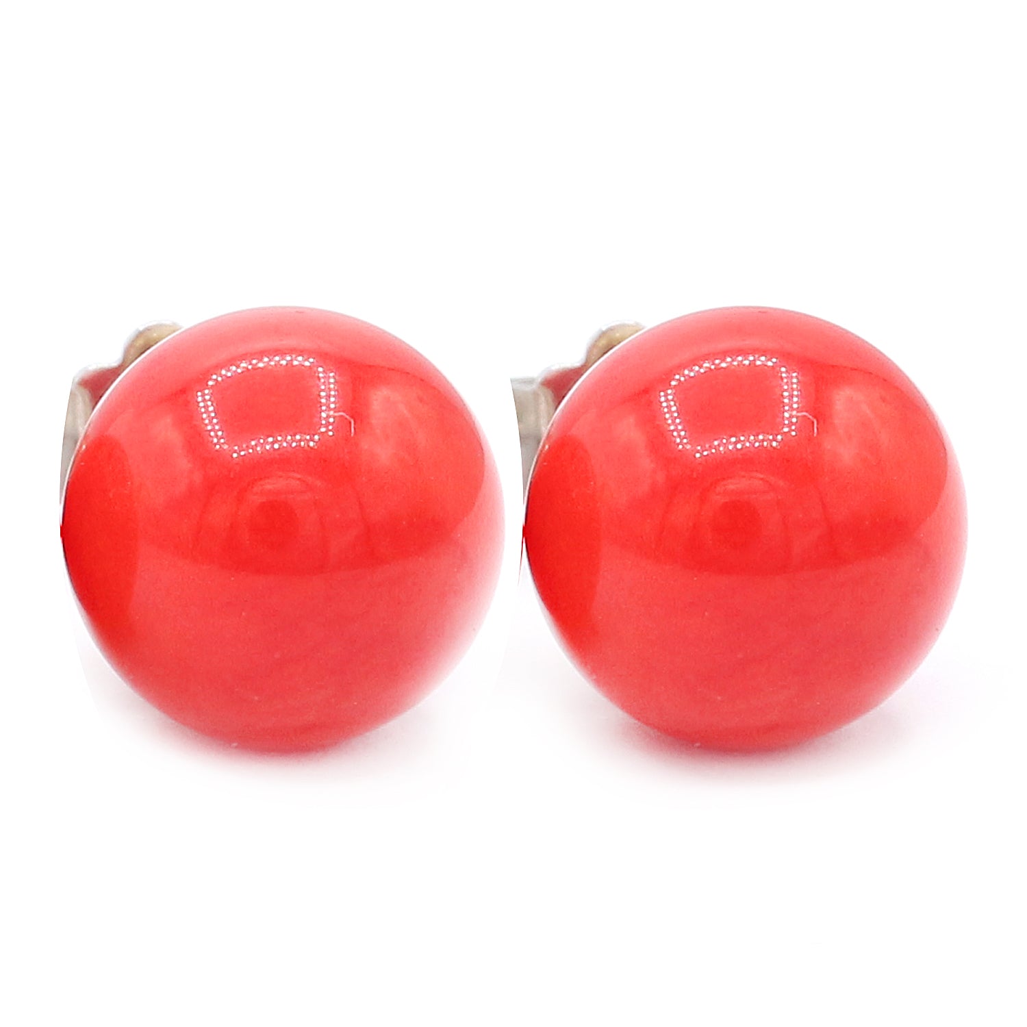 Gems en Vogue Red Coral Bead Stud Earrings