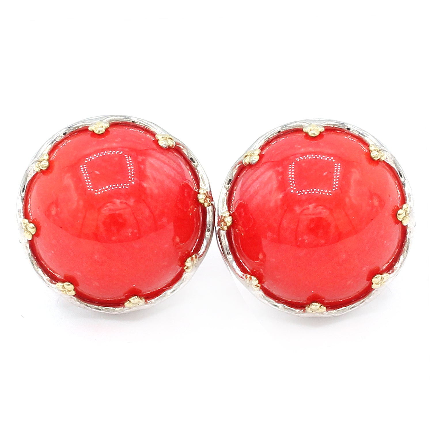 Gems en Vogue Round Red Coral Stud Earrings