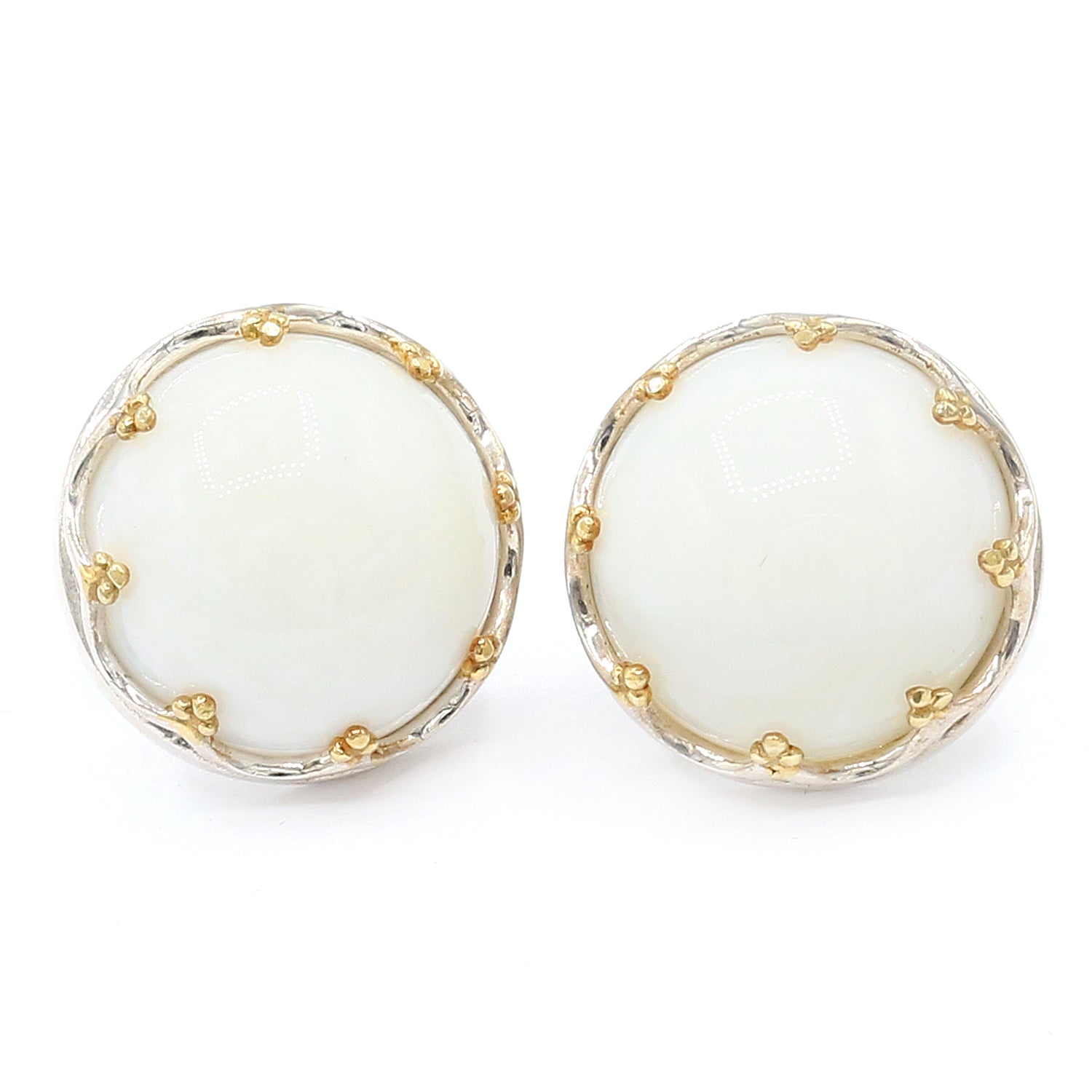 Gems en Vogue Round White Coral Stud Earrings