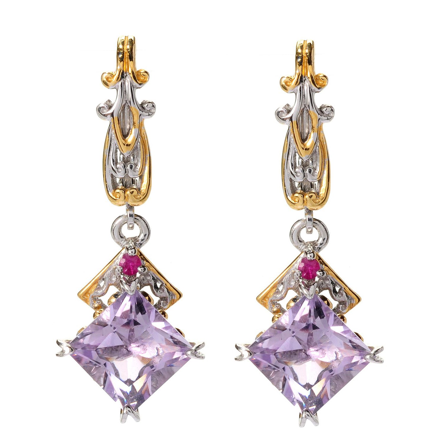 Gems en Vogue 5.04ctw Pink Amethyst & Pink Sapphire Drop Earrings